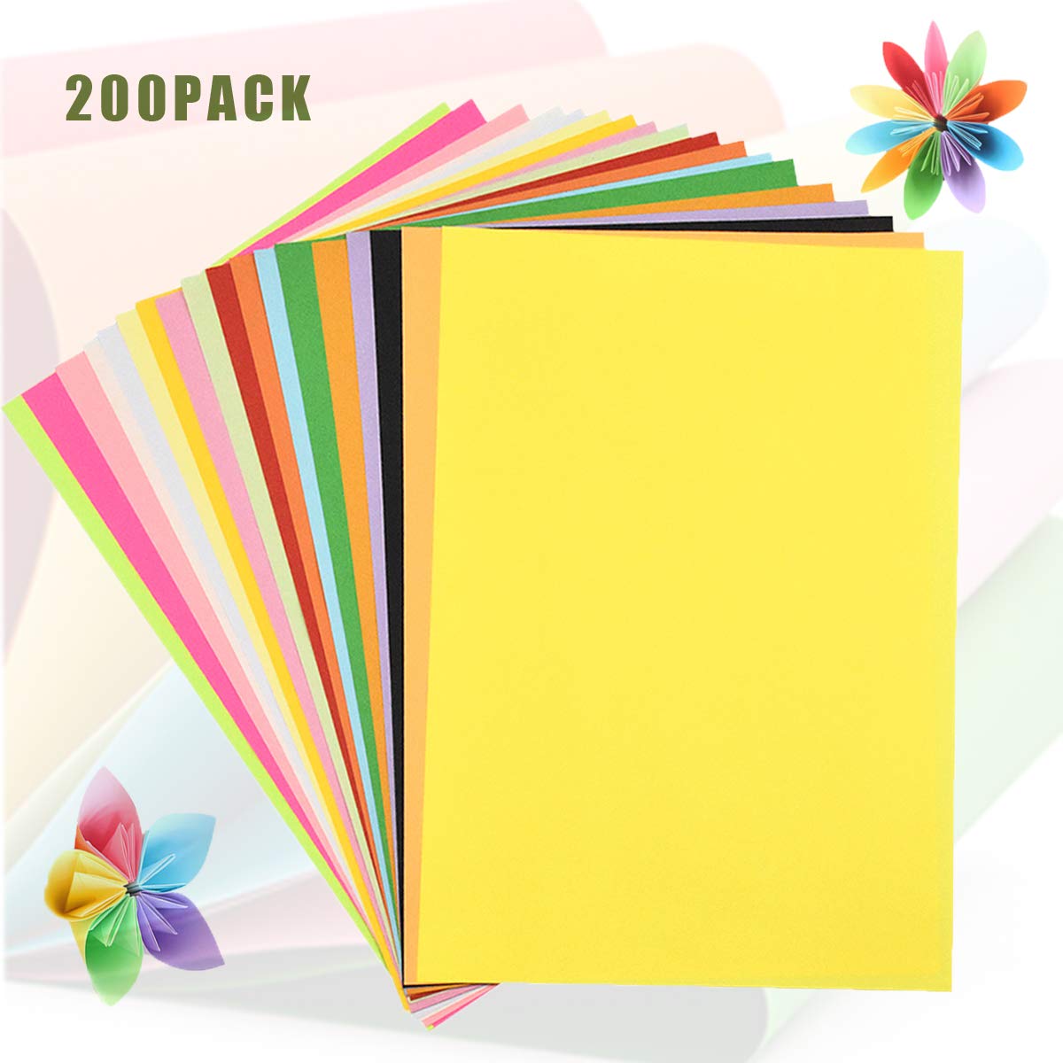 200 Sheets Coloured A4 Paper, Coloured Card A4 Pack Assorted, A4 Printer Paper 80gsm, Kids Craft Paper Multi Coloured for Art Origami, Construction Paper for Drawing, 20 Colors