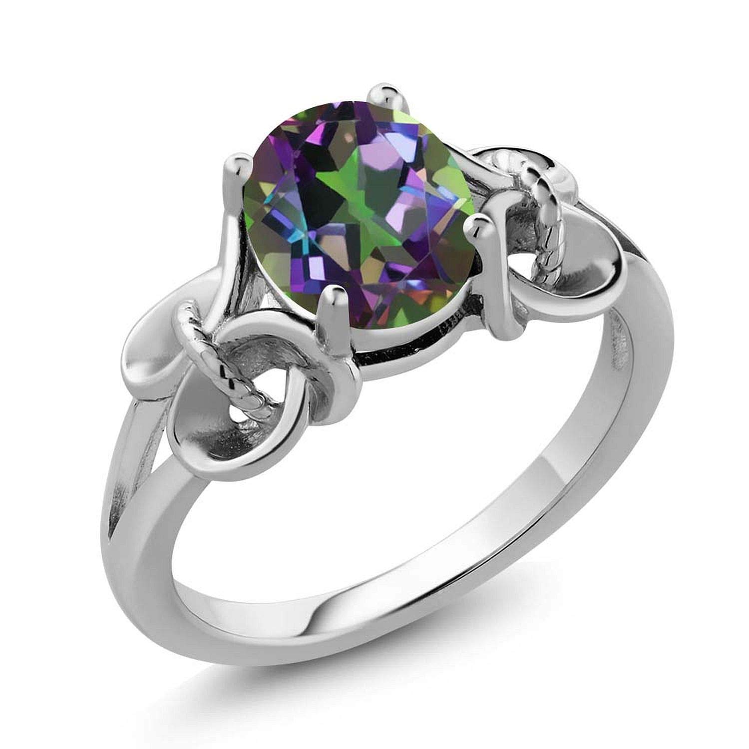 Sterling Silver Mystic Topaz Ring Green Oval 9x7mm 2.30 cttw (Available 5,6,7,8,9)