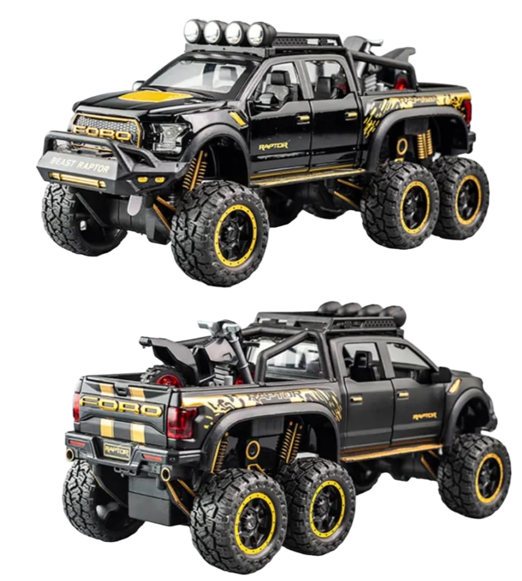 Sky Tech® Big Size Ford Raptor F150 Model Car 1:28 Scale Exclusive Alloy Metal Pull Back Die-cast Car Diecast Metal Pullback Toy car Openable Doors & Light Music Birthday Gift Car【Colors as Per Stock】