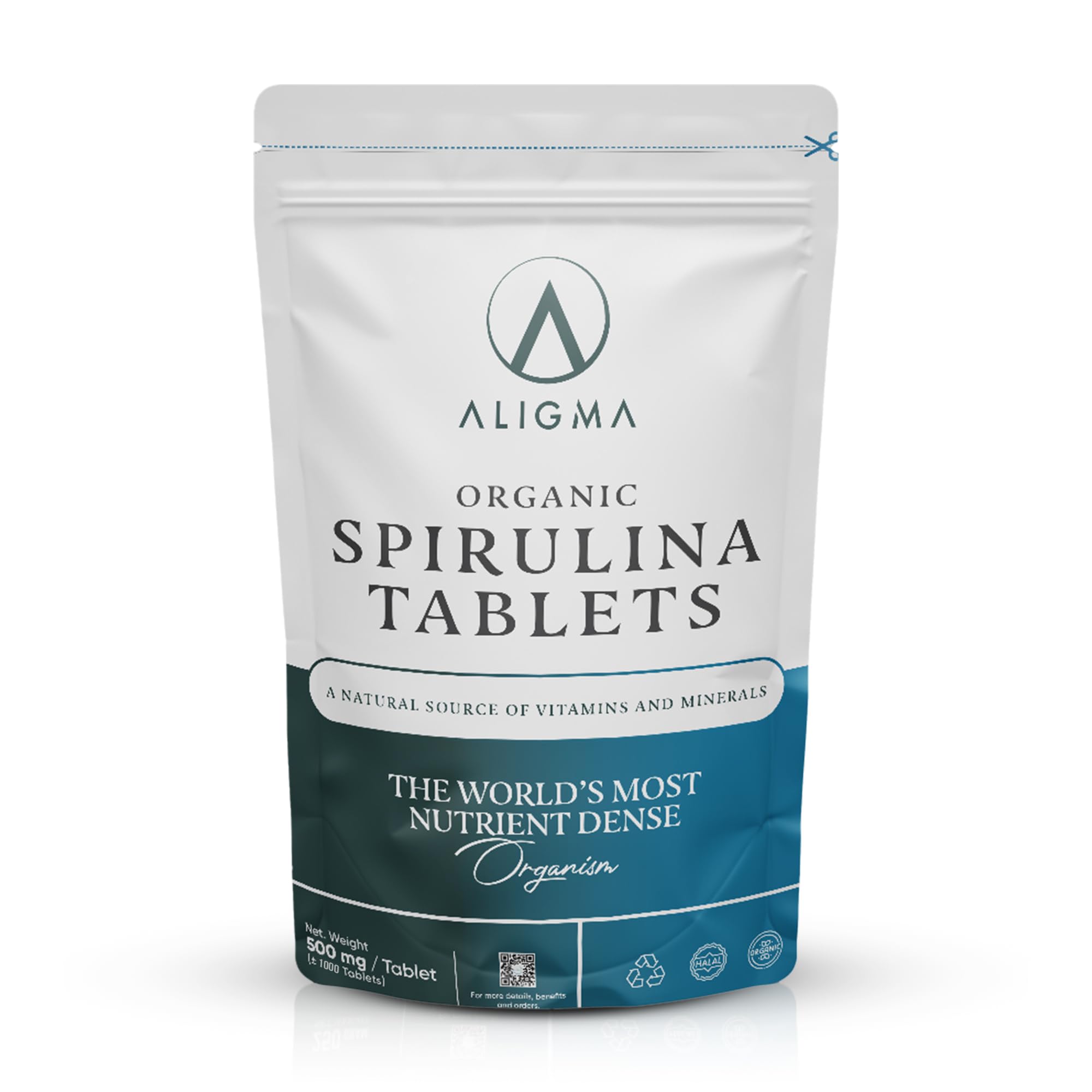 ALIGMASpirulina Tablets For Immune System Booster - Super Greens Powder Loaded with Vital Nutrients & High in Vitamins, Gluten Free, Calcium & Vegan Protein Powder | Resealable Package | 1000 Tablets