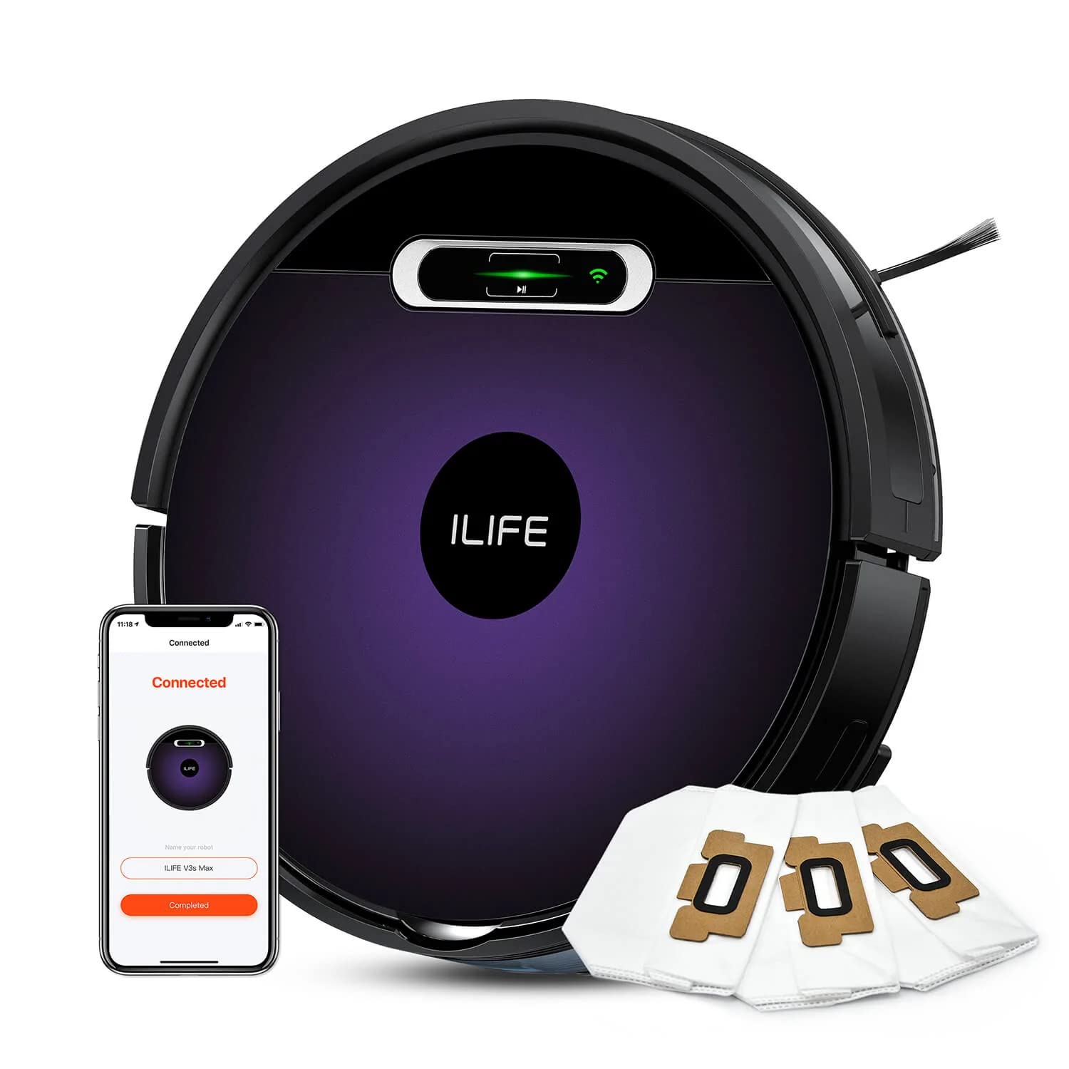 ILIFE V3s Max Robotic Vacuum & Mop, 40 Days Dust Storage Bag & Washable Dustbin, 3000Pa, Best for All Indian Flooring, Pet Hair Friendly, Wi-Fi & GH, Alexa, Cleans Up to 2000 sq. ft.