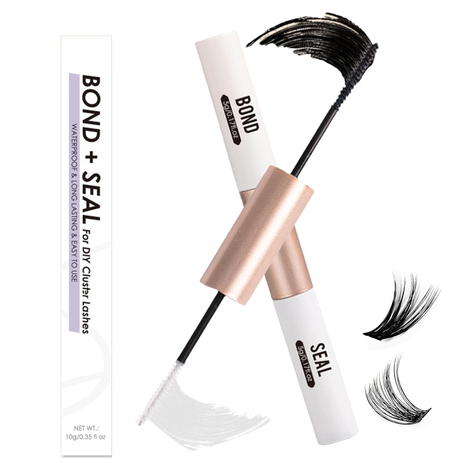 Tepengdie Lash Bond and Seal Eyelash Glue for Cluster Lashes Individual Eyelash Glue and Bond Waterproof 2 in 1 DIY Eyelash Extensions Glue Strong Hold 10g