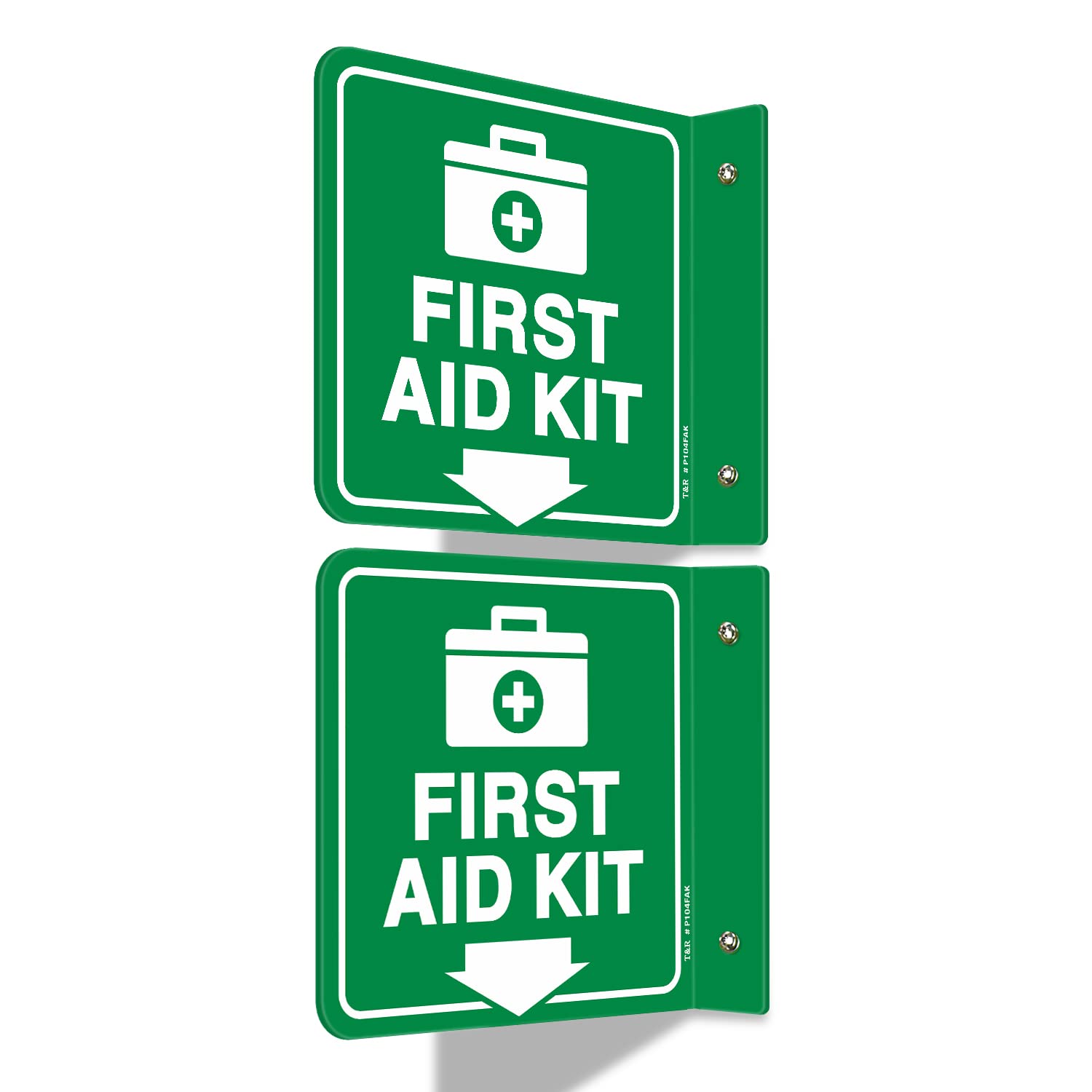 T&R First Aid Kit Sign, First Aid Kit with Down Arrow - 2 Pack - 6 x 6 Inches Acrylic, 2 pre-drilled holes, Includes Matching Screws, Use for Office/Business