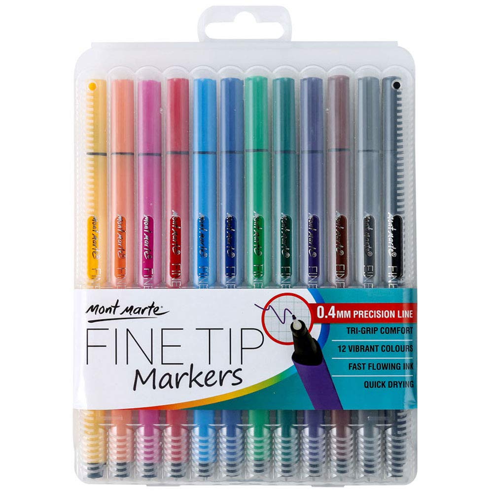 Mont MarteFine Tip Markers Tri Grip in Case 12pce