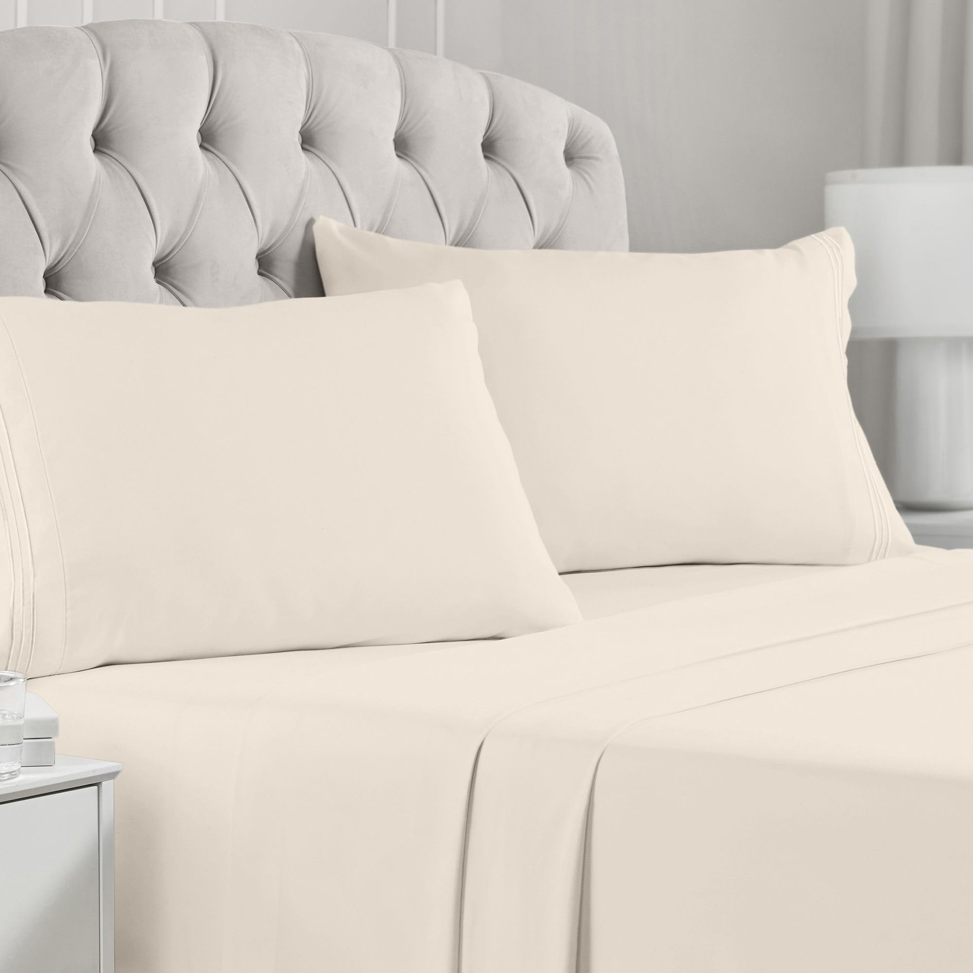 Mellanni Queen Sheets Set - 4 PC Iconic Collection Bedding Sheets & Pillowcases - Hotel Luxury, Extra Soft, Cooling Bed Sheets - for Women, Men, Kids & Teens (Queen, Golden Ivory)