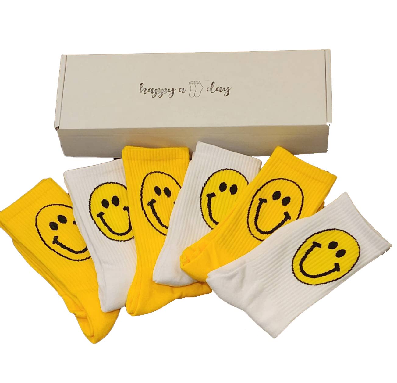 Happy Smiling Face Cotton Crew Socks 6 pairs