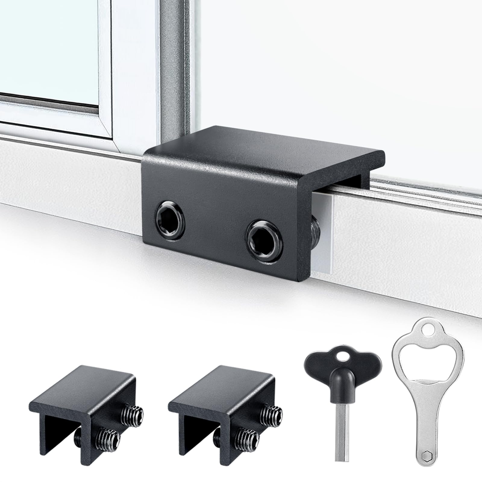 ZRFCXE Window Locks,4 Sets Sliding Window Locks With Key for Vertical & Horizontal Sliding Windows Doors,Easv to Install,Adjustable Security Window Lock for Patio Bedroom Home and Office (Black)