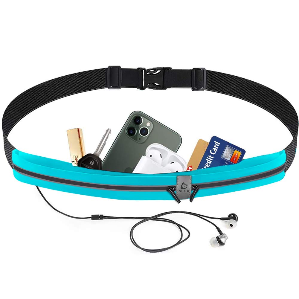 SLuB Running Belt,Fabric Stretches Fressly Waist Pack,Adjustable Straps Waist Bag,Slim Fitness Waist Pouch with 2 Pockets for Phone,Money,Keys etc.