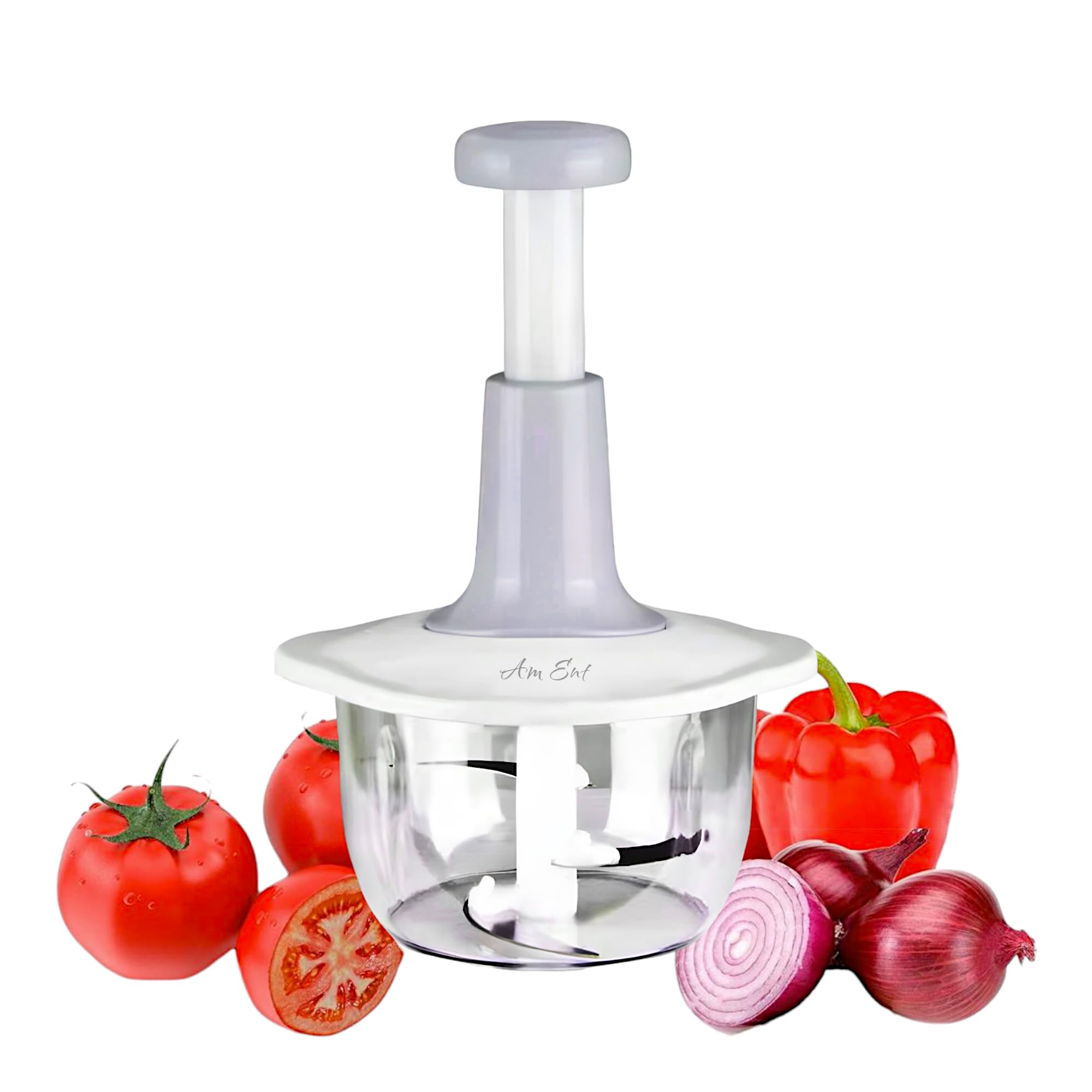 Amigo Multipurpose Manual Hand-Press Vegetable Chopper slicer Mixer Cutter to Cut Onion, Salad, Tomato I Food Chopper with 3 SS Blade for Effortlessly Chopping Vegetables and Fruits, 1000 ML