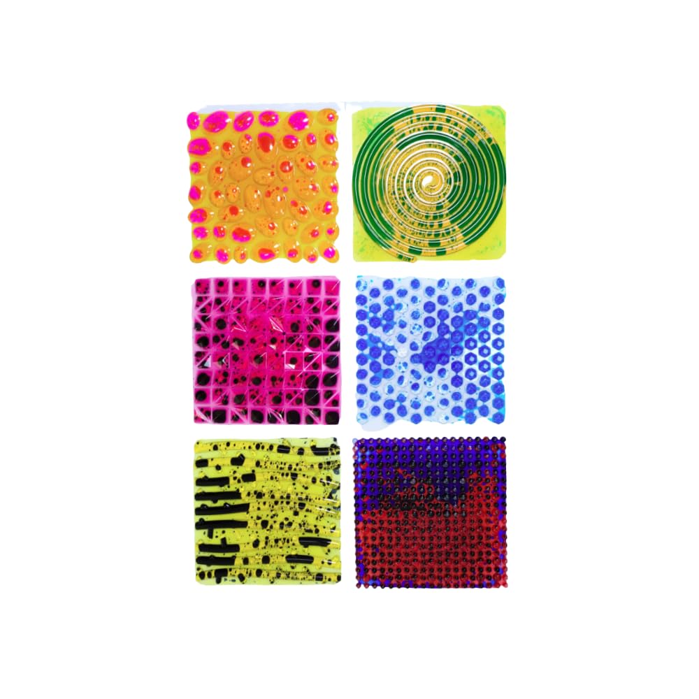 Playlearn Set of 6 Textured Massage Liquid Sensory Mats - 30cm Orthopaedic Sensory Floor Tiles Engage and Explore Through Touch and Sight Multi-Sensory Exploration