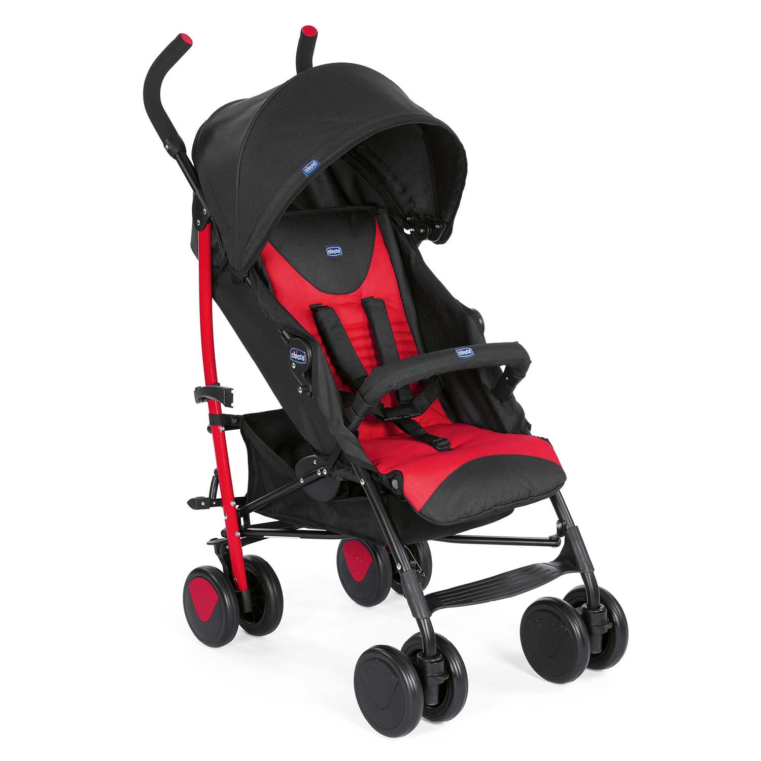 Chicco Echo Stroller With Adjustable Backrest and Sturdy Wheels|Reclining back rest with 4 positions|5 point safety harness|One Hand Folding| Comfortable padded seats |0 to 5 years |Large Canopy With Peek-A-Boo Window (Scarlet, Red)