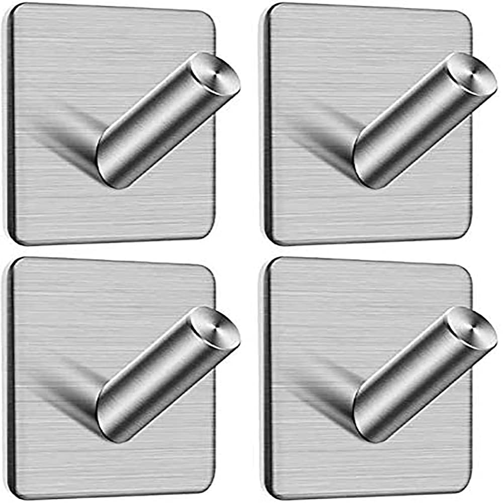 YNH Adhesive Hook, 4 Pack Coat Hooks Retro Metal Wall Mounted Hooks for Bathroom Bedrooms Kitchen (B-4PCS-Oblique hook)