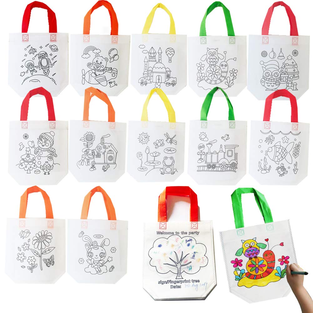 Sand Flower Eco Reusable Coloring Carnival Animal Art Party Goodie Bags with Guestbook Bags (12 PCS)