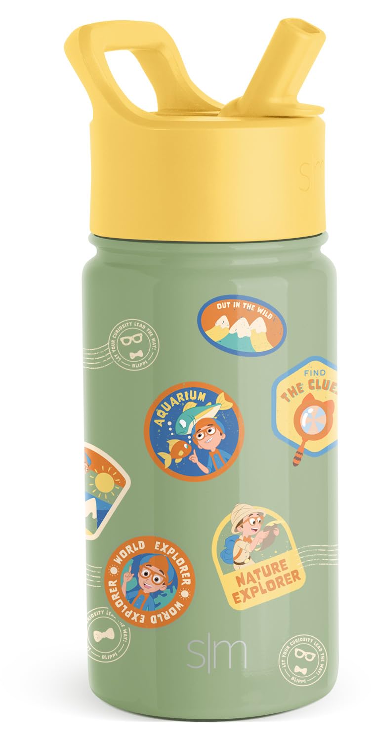 Simple Modern Blippi Kids Water Bottle with Straw Lid | Insulated Stainless Steel Reusable Tumbler for Toddlers, School | Summit Collection | 14oz, Blippi Adventure