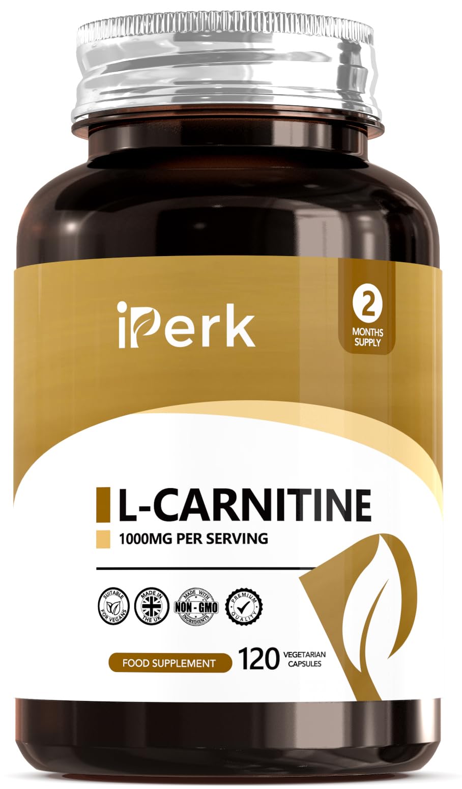 iperk L-Carnitine 1000mg per Servings | 120 Vegan Capsules | High Strength Non-GMO, Gluten Free Supplement | 2 Months Supply