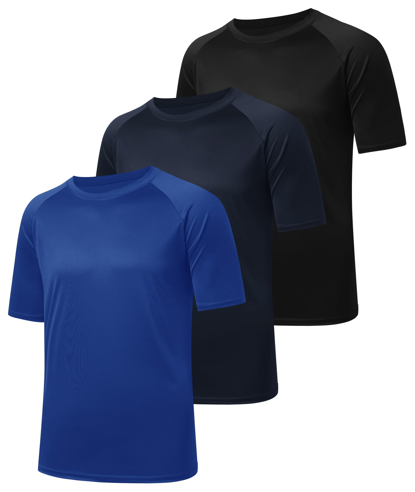 BOOJO 3 Pack Workout Mens Shirts - Dry Fit Causal Moisture Wicking Work Gym Athletic Short Sleeve for Basketball Running