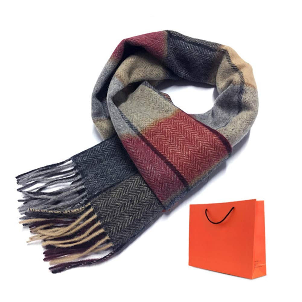 Winter Scarf -Universal Pure Wool Plaid Scarf for Women Men - Fashion Warm Tassel Long Plaid Scarves with Gift Box