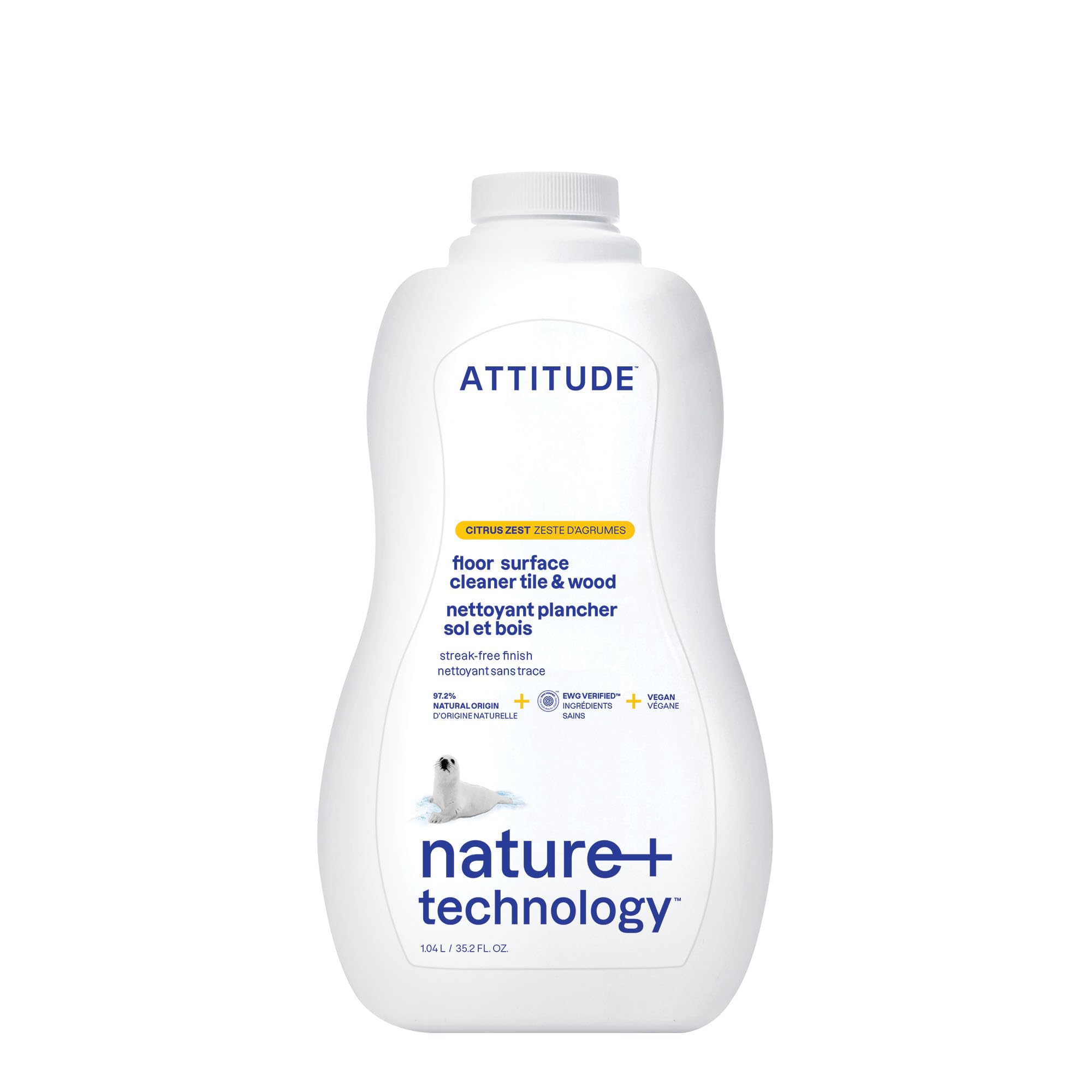 ATTITUDE, Floor Surface Cleaner, For Tile & Wood, Citrus Zest, 35.2 fl oz (1.04 l)