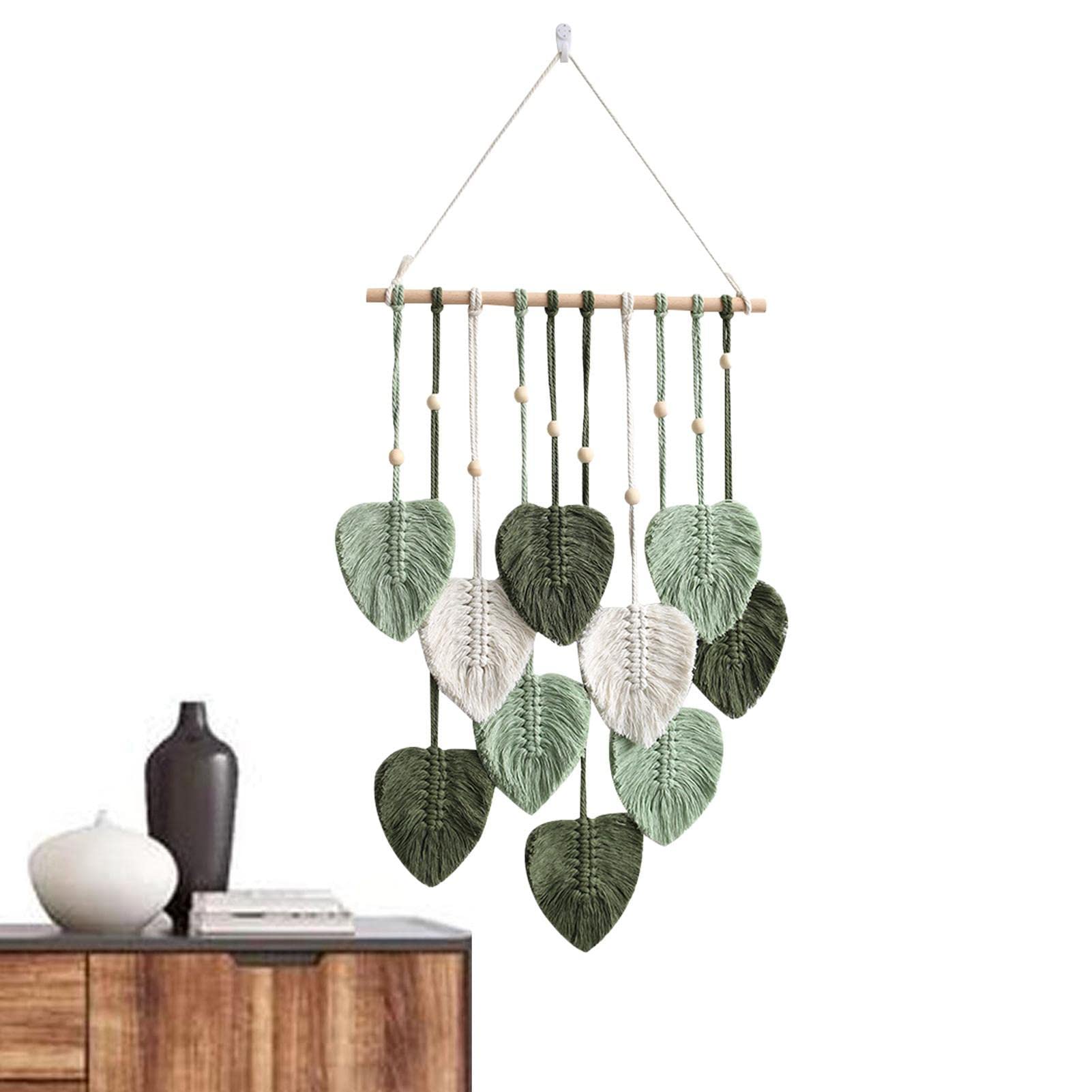 SOPTEC Macrame Wall Art - Leaves Tassels Woven Cotton Ornaments Boho Art Wall Decor - Handwoven Colorful Wall Decor Bohemian Tapestry Wall Decor for Living Room, Nursery, Home Decor, Bedroom