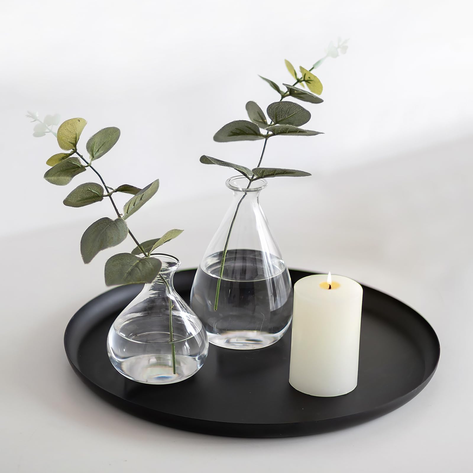 Sziqiqi Candle Holders Round Tray - 11 inches Black Metal Candle Tray for Table Centerpiece Pillar Candle Holder for Home Decorative Moderrn Candle Tray for Coffee Table Bathroom