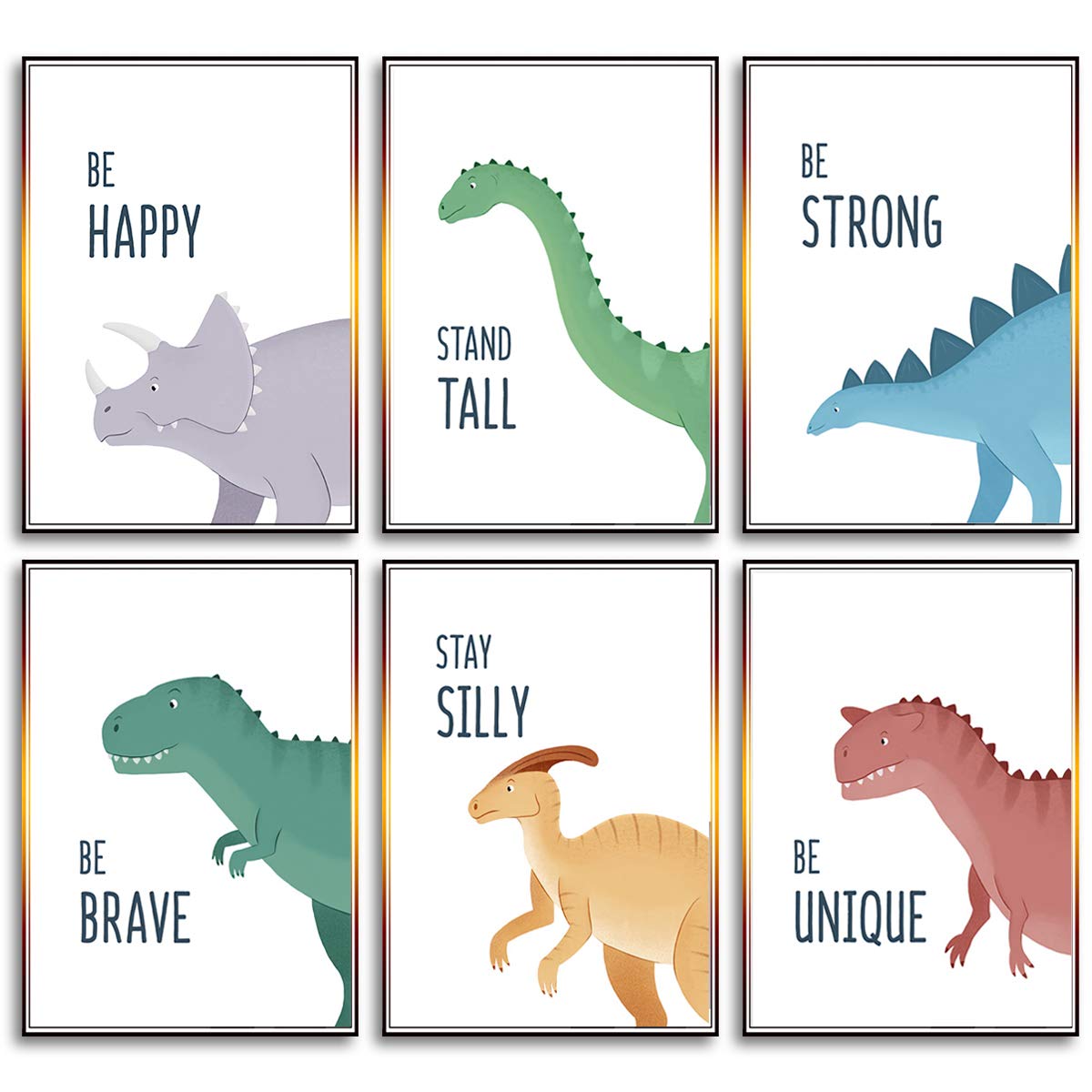 MAQ Dinosaur Wall Art Prints Poster, 6Pcs Dinosaurs Poster Decoration Wall Decals Pictures for Kids Nursery Room Decorations