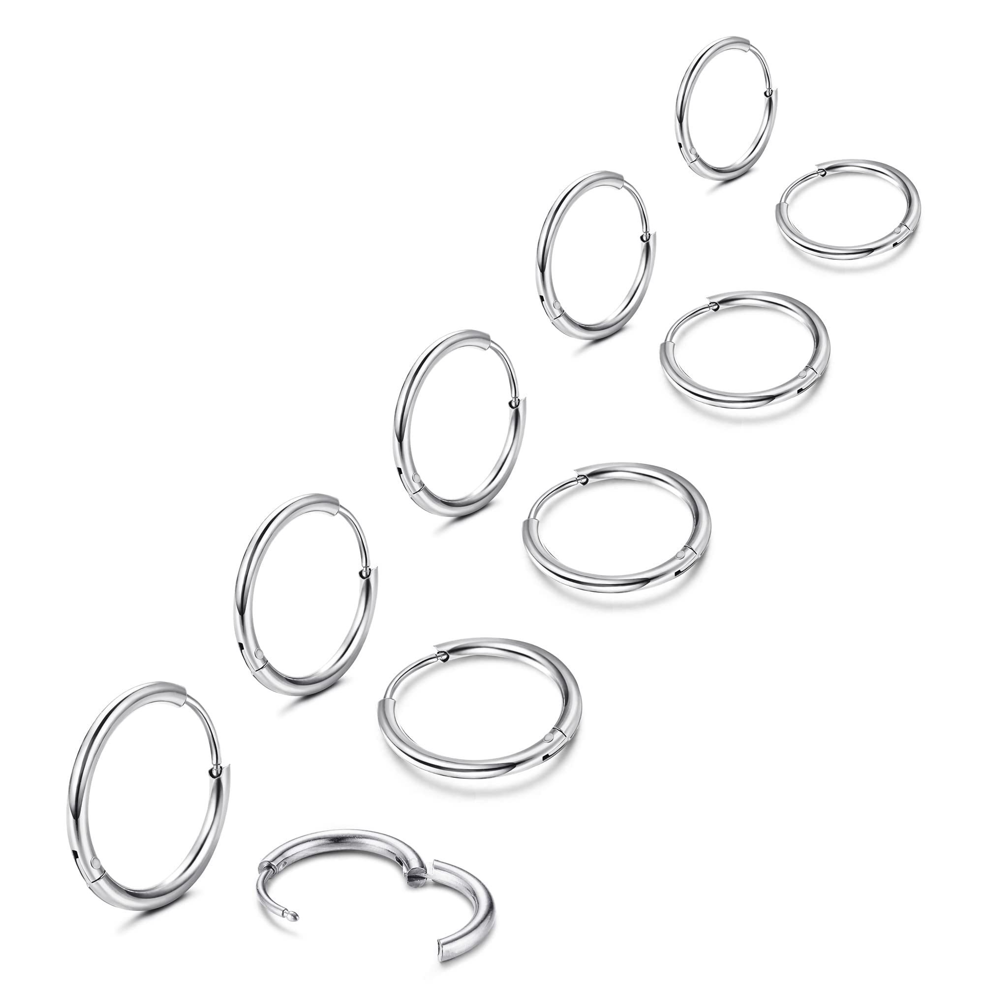 MILACOLATO Small Hoop Earrings for Women Men Surgical Steel Cartilage Huggie Earrings Snug Lobes Nose Ring Lip Ring Daith Helix Piercing Jewellery Tiny Hoop Hinged Sleeper Earrings 6/7/8/9/10MM