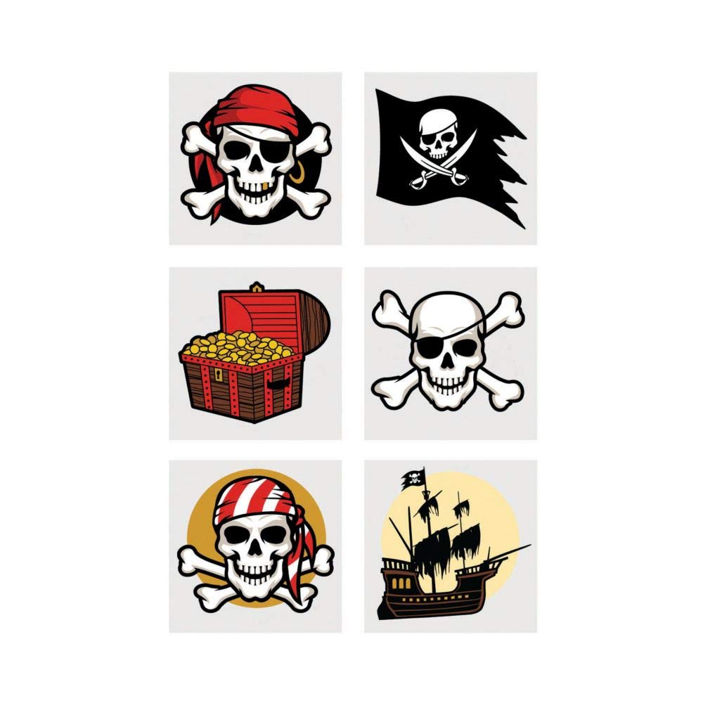 Fun Express Pirate Tattoos | Temporary Tattoo Kids | Costume Apparel Dress Up | Party Accessories | Birthday Favors Supplies Decorations | Pirate Treasure Stickers Tattoo | 72 Pieces