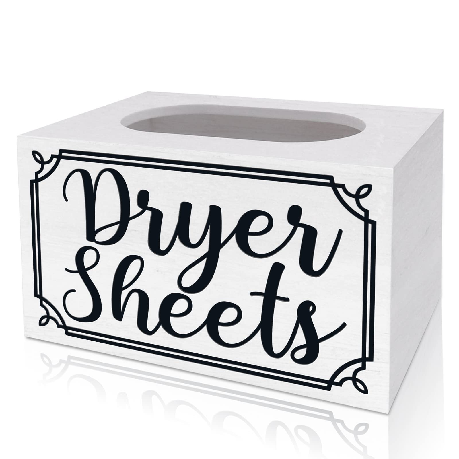 Dryer Sheets Dispenser - Wooden Dryer Sheets Holder for Fabric Softener Farmhouse Wood Container Storage Box for Laundry Room Decor -White