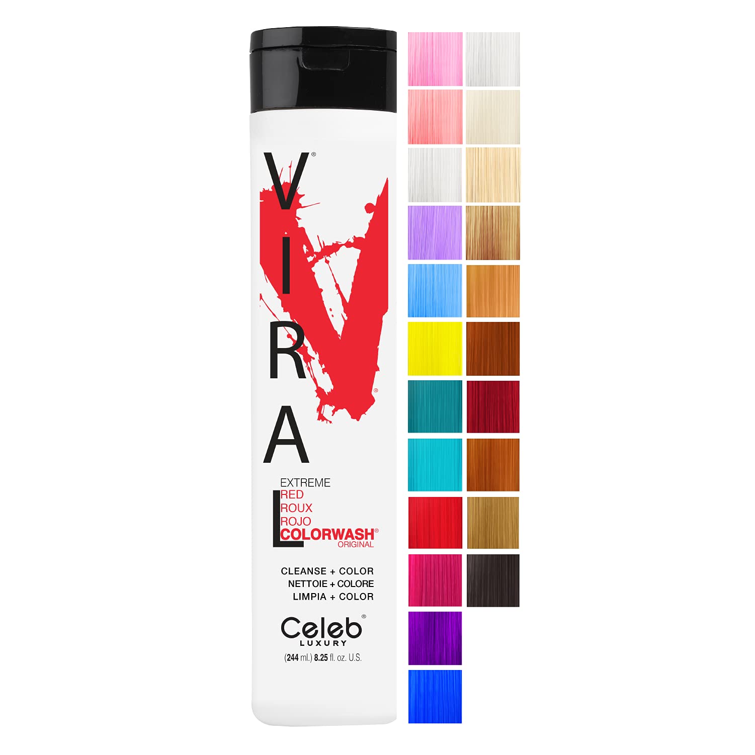 Celeb LuxuryViral Colorwash, Professional Semi-Permanent Hair Color Depositing Shampoo, Extreme Red 8.25 Fl Oz (Pack of 1)