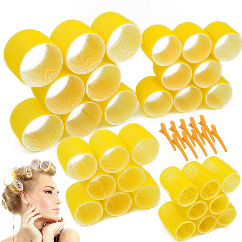 AFANSO Jumbo Size Hair Roller Sets, Self Grip, Salon Hair Dressing Curlers, 32 Pack (3 Inch Jumbo Plus, Jumbo, Large, Medium)