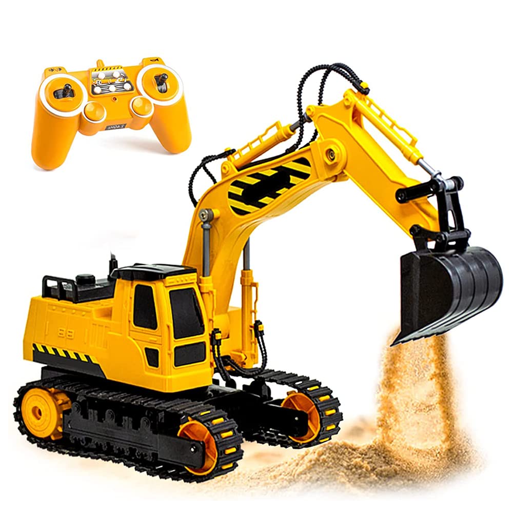 Masroo Remote Control Excavator RC Toy 1:20 RC Excavator Toy 3 Separate Motors Construction Tractor, 11 Channel Rechargeable RC Truck with Lights Sounds 2.4Ghz Transmitter for Boys Girls Kids