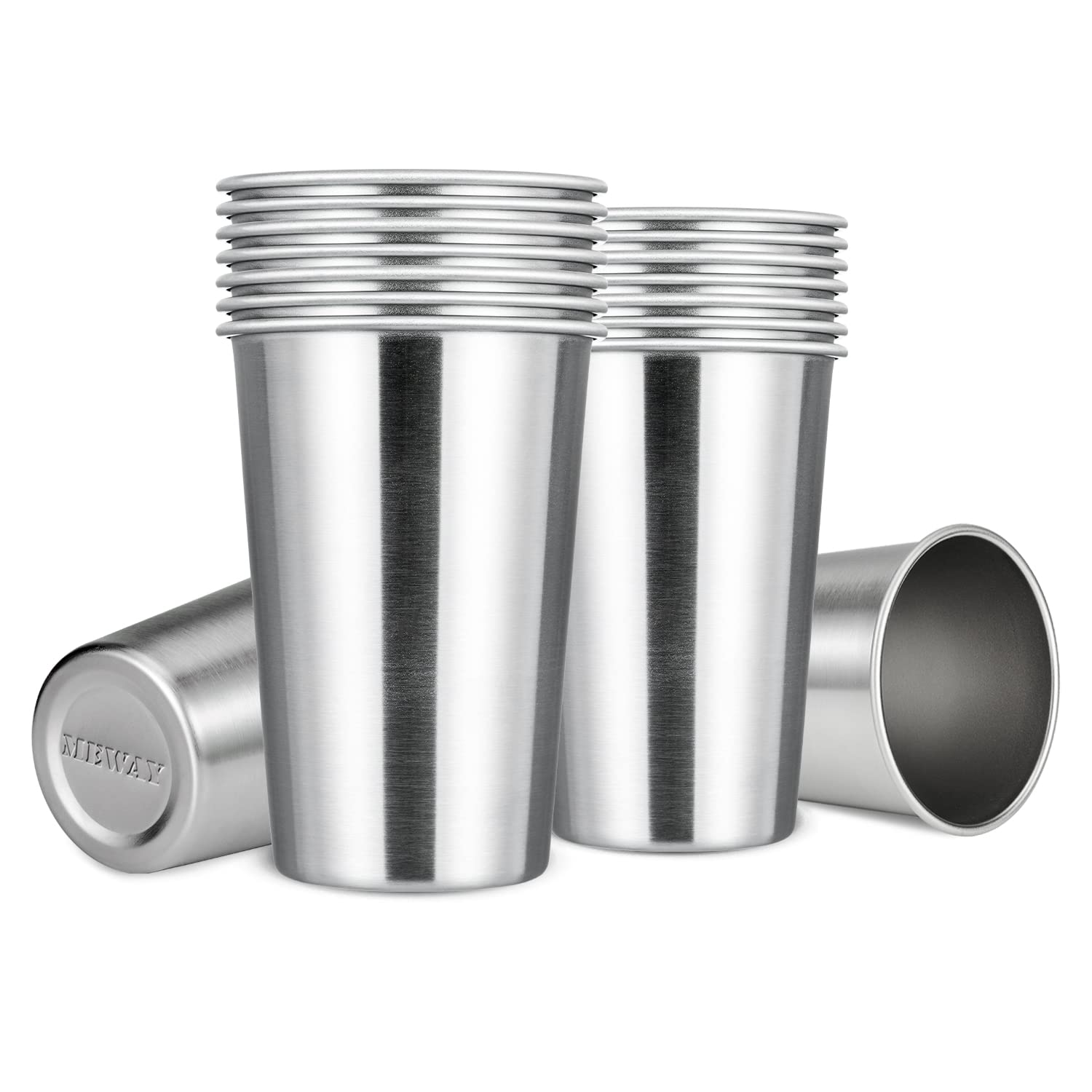 MEWAYPremium Stainless Steel Cups 16 oz Pint Cup Tumbler (16 Pack) - Premium Metal Cups - Stackable Durable Cup，Chilling Beer Glasses, for Travel, Outdoor, Camping, Everyday