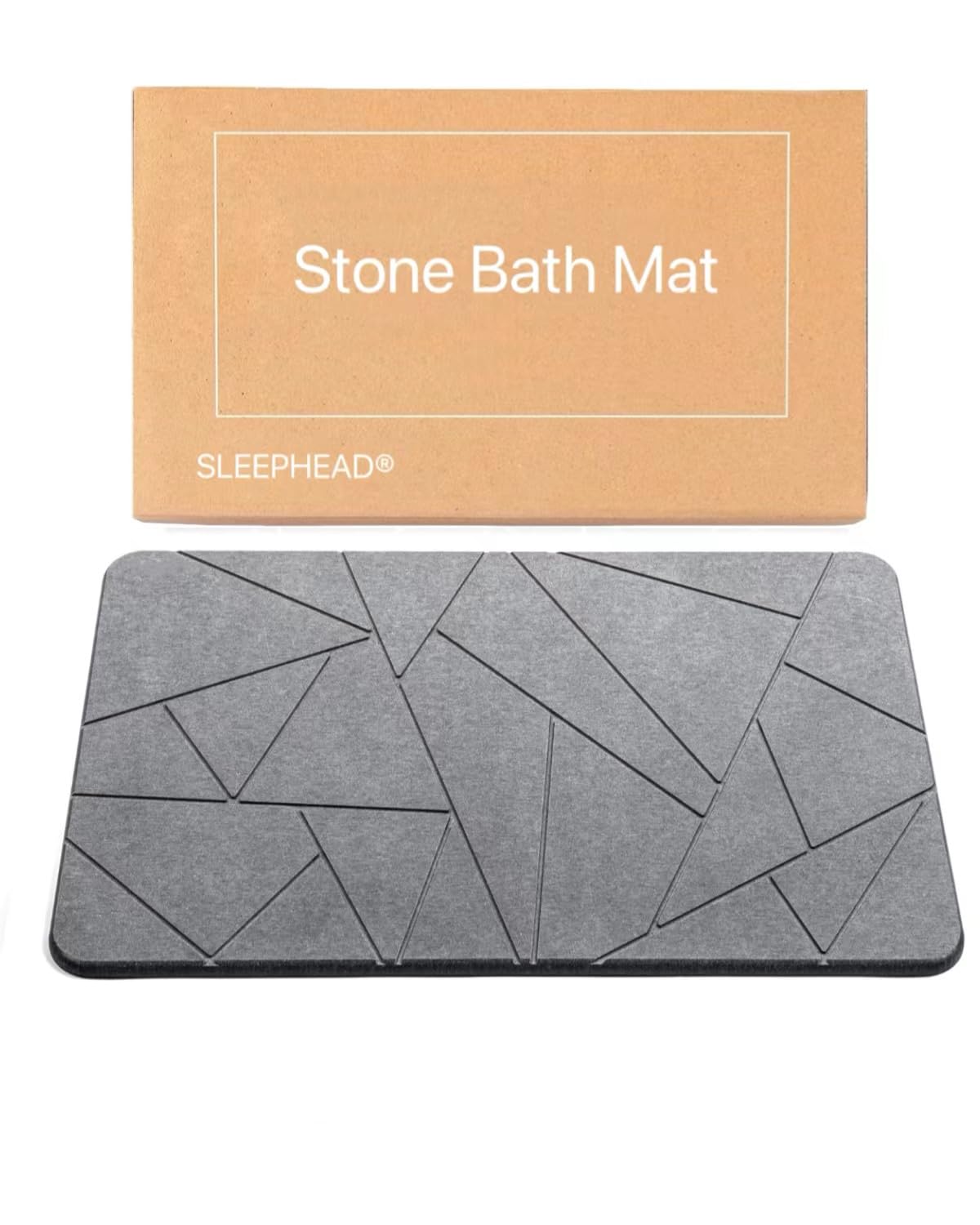 SLEEPHEAD®Premium Stone Bath Mat - Super Absorbent Diatomaceous Earth Shower Mat - Quick Drying Bathstone for Bathroom Floor - Modern Diatomite Bathmat (Triangle - Dark Gray, Large (23.6" x 15.4"))