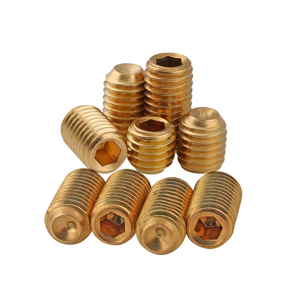 Dreneco Brass Grub Screws Set Allen Key Screws Hex Socket Grub Screws Cup Point Set Screw (M8×8mm,5 pcs)