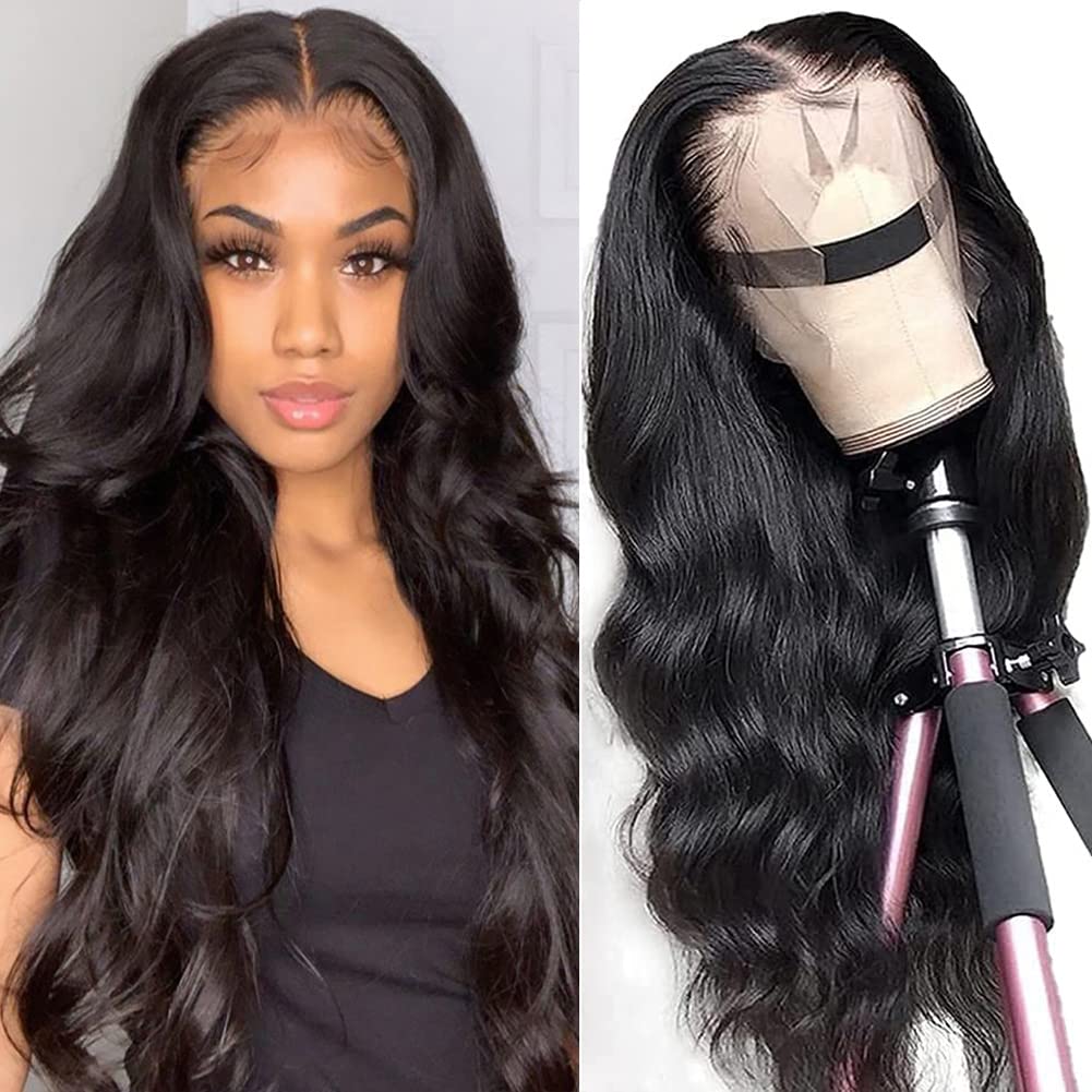 Sumily 28 Inch HD Lace Front Wigs Human Hair Wigs for Black Women 13x4 Body Wave Lace Front Wig Pre Plucked Bleached Knots Brazilian Virgin Human Hair Wig 150% Density Frontal Wig