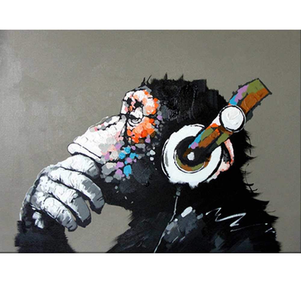 CNPandaDIY Oil Painting Paint by Numbers Paint Color According to The Numbers on The Canvas 16x20 inch - Monkey Listening to Music, Drawing with Brushes Christmas Decor multicolored 131