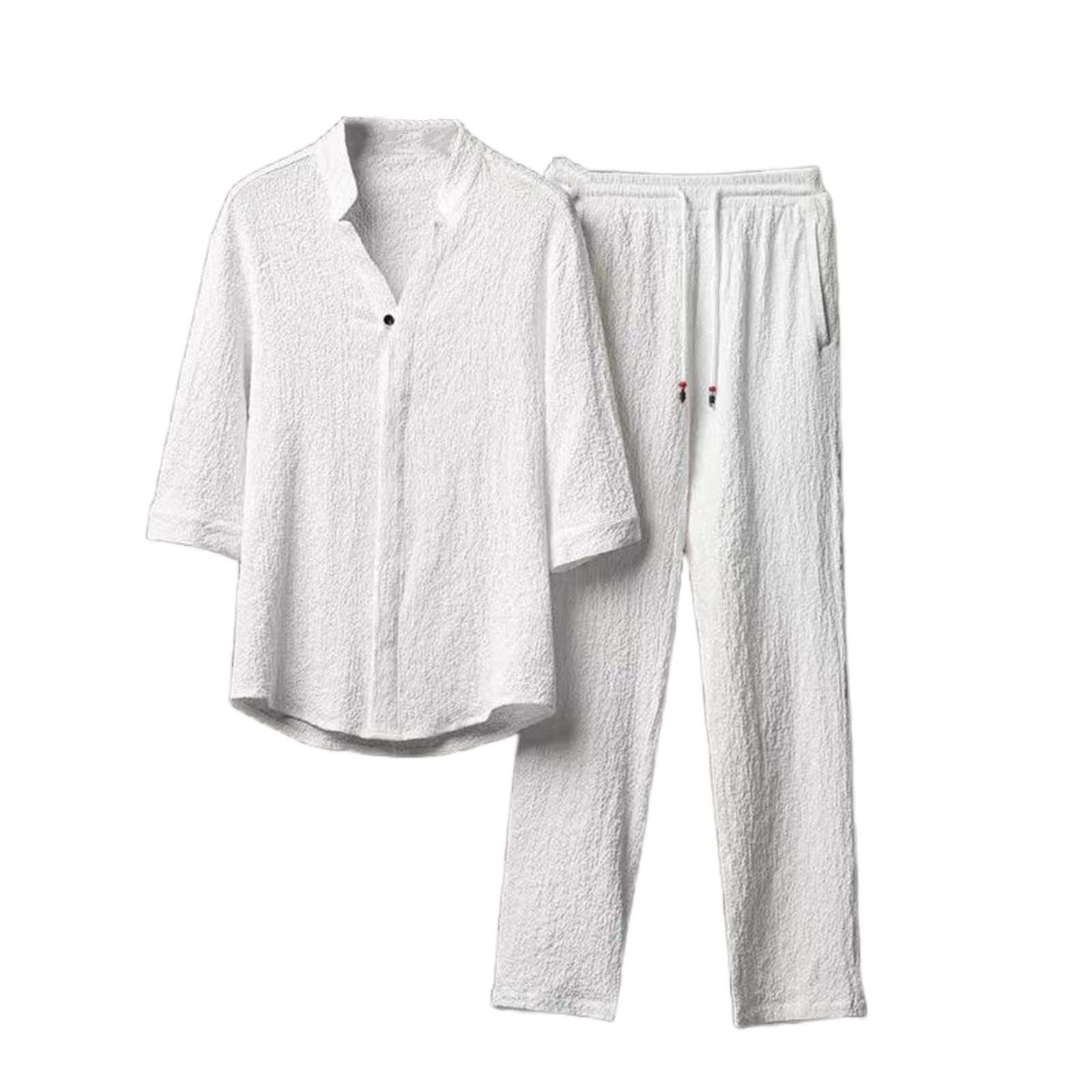 XTRANSFMen's 2 Pieces Linen Set Summer Outfits, Casual Beach Button Down Shirt Short Sleeve Casual Loose Yoga Pant Sets