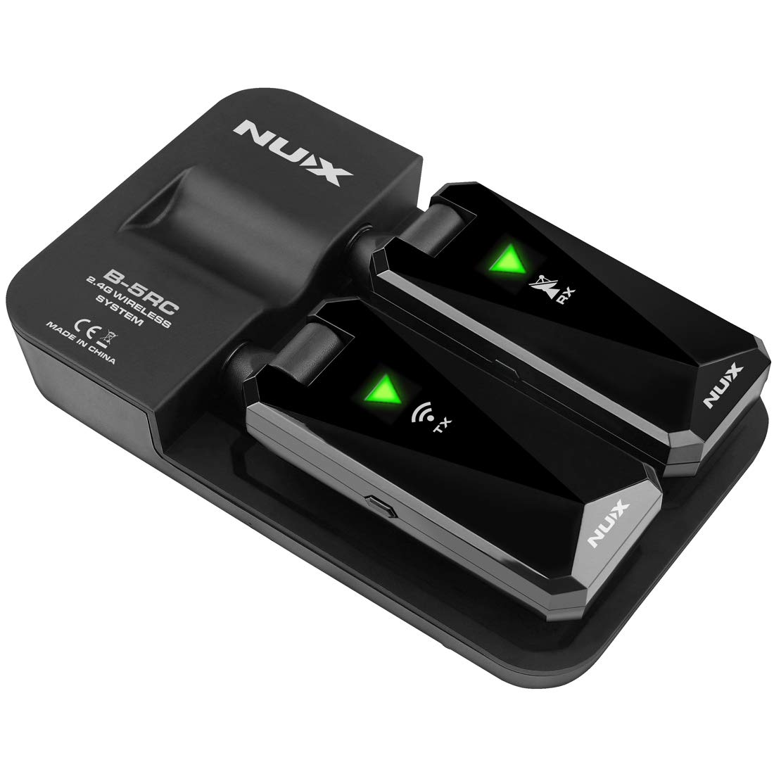 NUXB-5RC Wireless Guitar System for Most of Types of Guitar with Active or Passive Pickup, Charging Case Included,Auto Match,Mute Function,Guitar Wireless Transmitter and Receiver, 2.4GHz (Black-N)