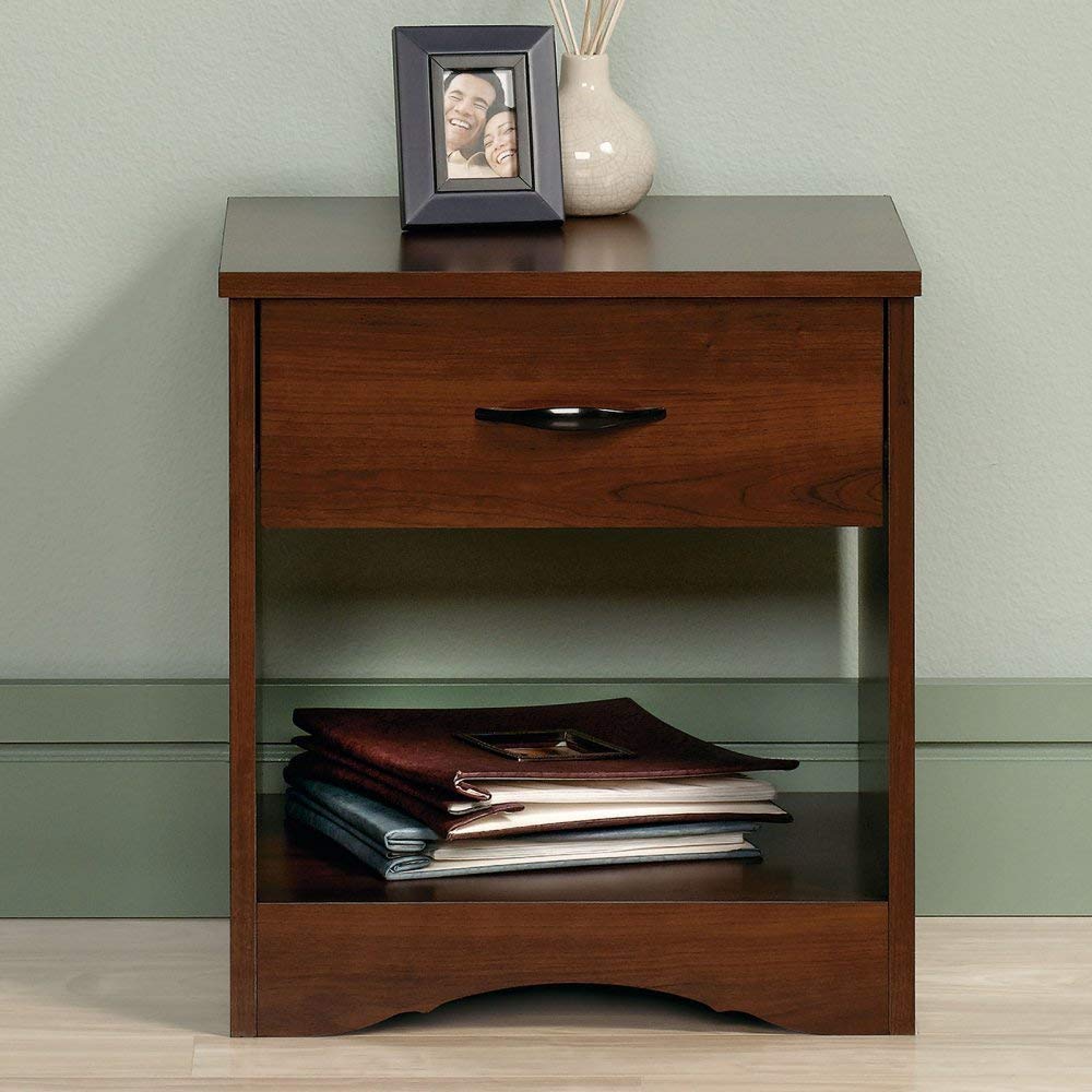 RECTART Sauder Beginnings Solid Wood End Table Night Stand Side Table with Drawer and Storage - Honey Teak Brown