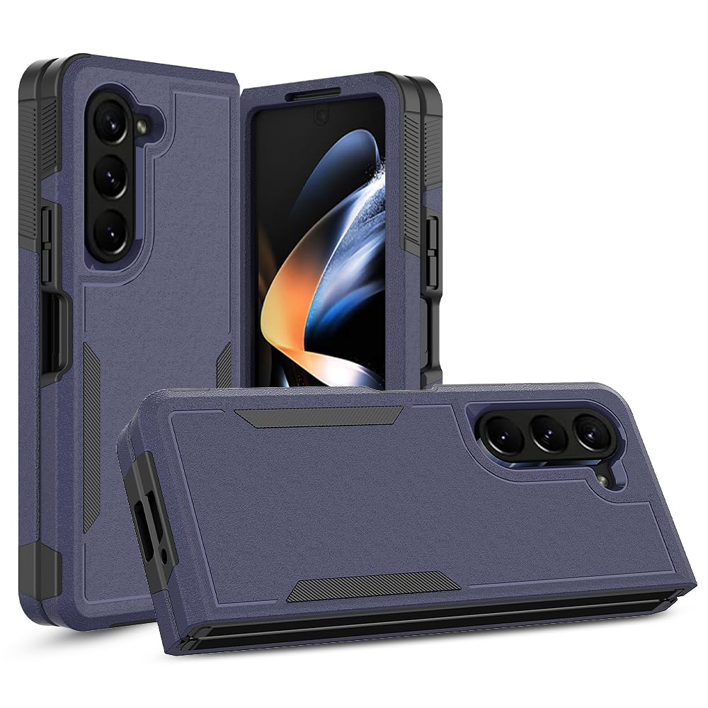 Sumaswit Comaptible for Samsung Galaxy Z Fold 5 Case 5G (2023),[Drop-Resistant] [Anti-Fingerprint] Silky Touch Hard PC Back with Non-Slip Soft TPU Edge case for Galaxy Z Fold 5 (Navy Blue)