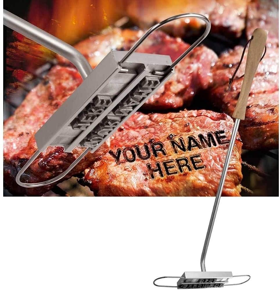 NALACAL BBQ Branding Iron, Barbecue Grill Branding Iron with 55 Interchangeable Letters, Wooden Handle Barbecue Accessories, a Handy Draw, Grill Utensils for Branding Steaks, Burgers, Chicken, Meat