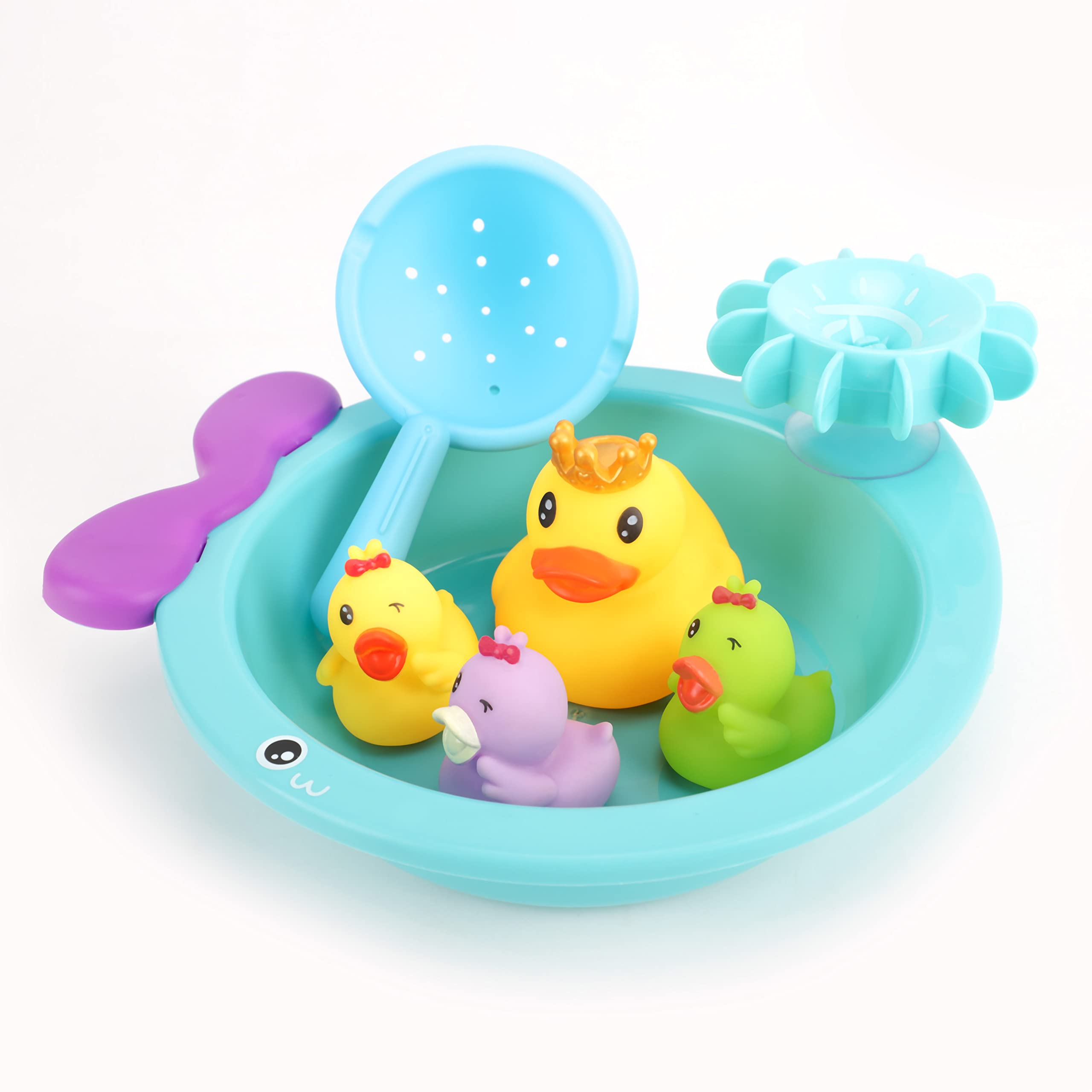 The Moon Brand Floating Duck Family Set – Assorted Mini Ducks with Boat and Sieve - Soft and Squishy Vinyl Bath Toys for Toddlers – Colorful Baby Pool & Bathtub Water Toys for Boys and Girls