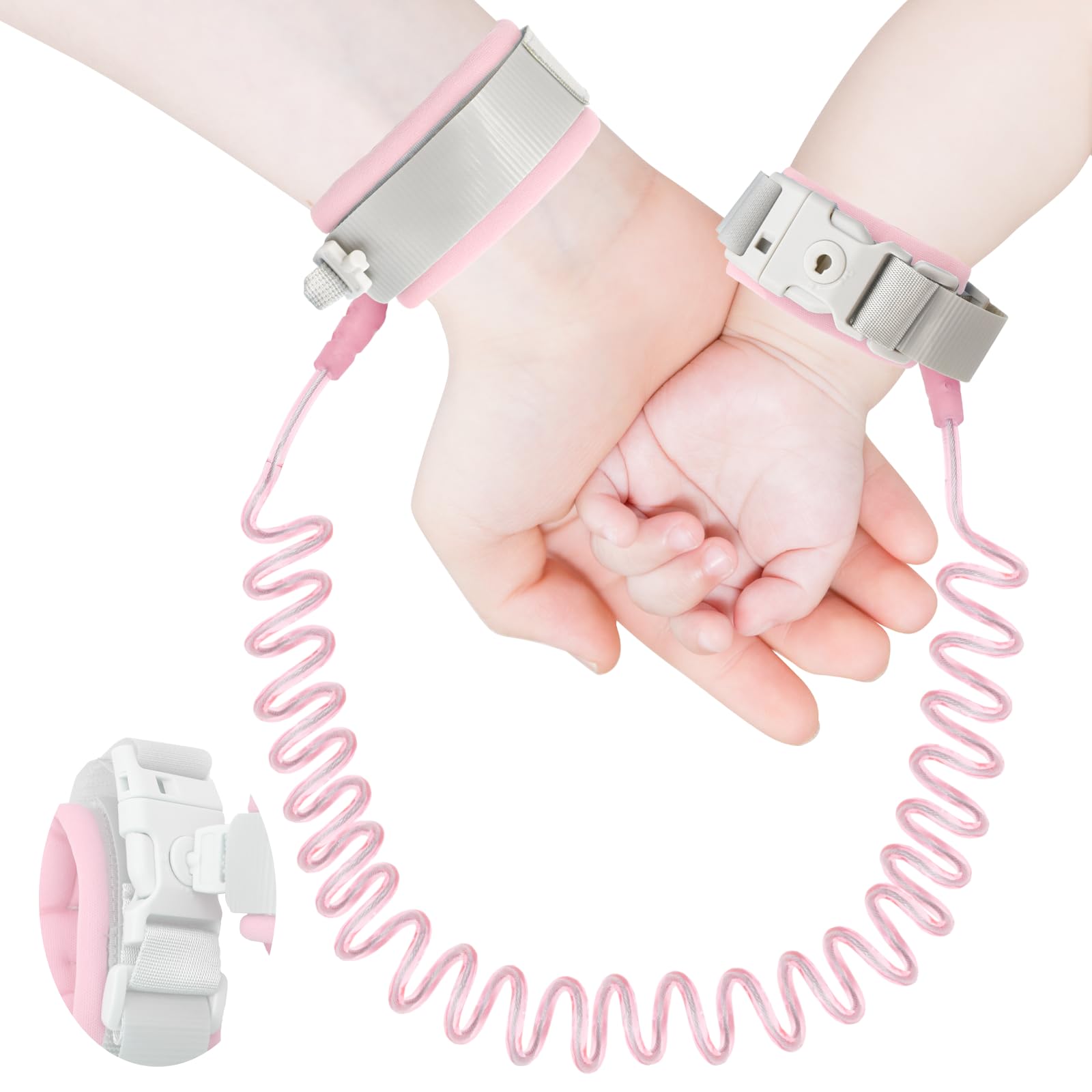 Locisnewith Locking Clip Lost Cord Pink 1.5m Baby & Child Safety Anti-Lost Bracelet Walking Aid Travel Essentials + Luggage Anti-Theft Function