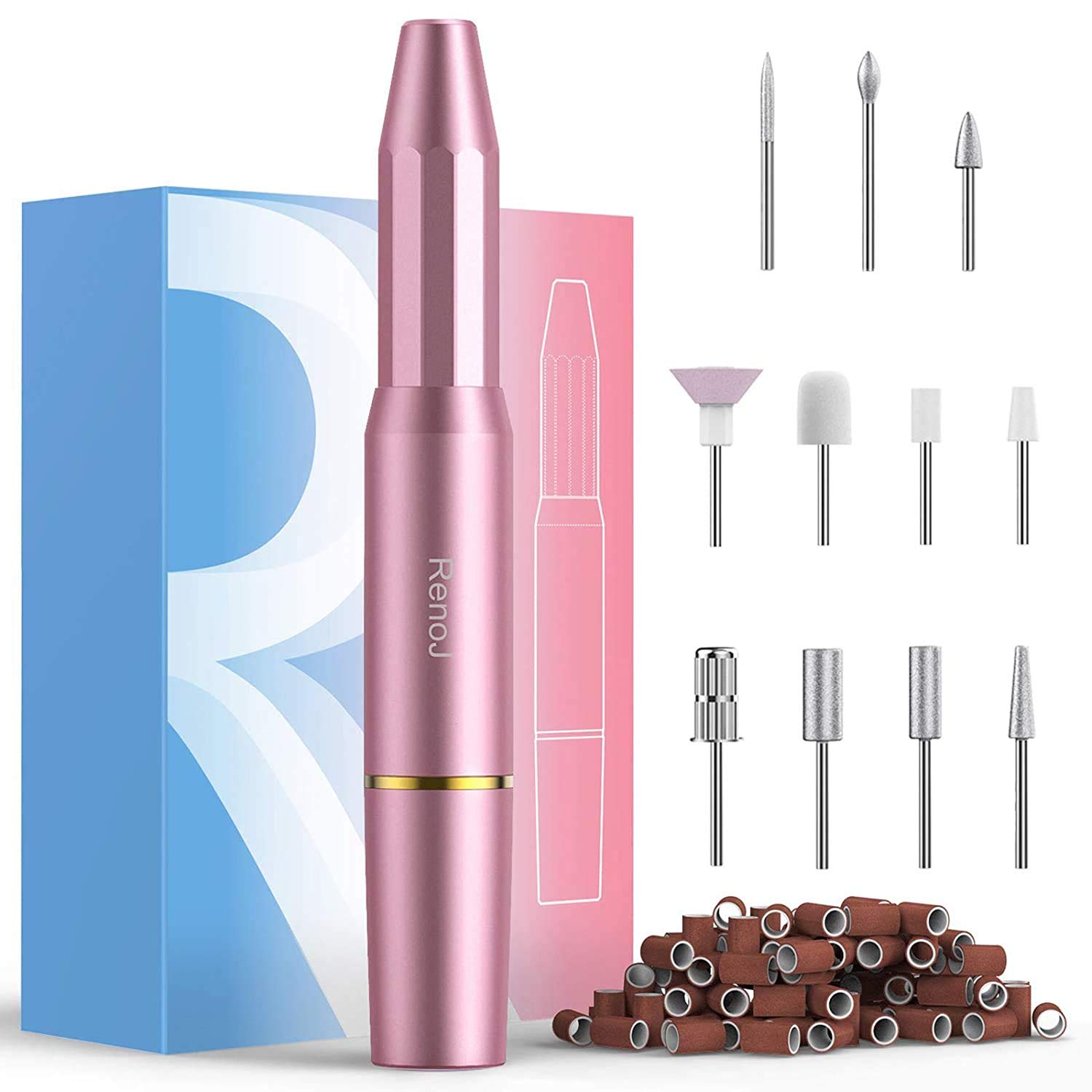 Nail Drills for Acrylic Nails Professional Electric Nail File, RenoJ Portable Electric Nail Drill Efile Nail Filer Electric (Pink)