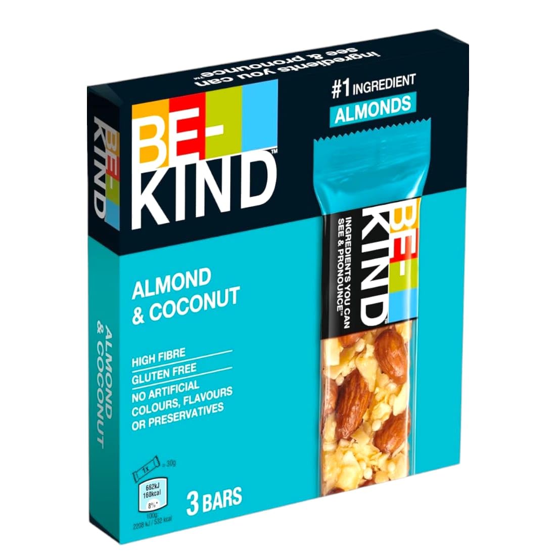 Be-Kinds Almond & Coconut Bars, Deliciously Crunchy Snack with Real Almonds and Coconut, 3 x 30g