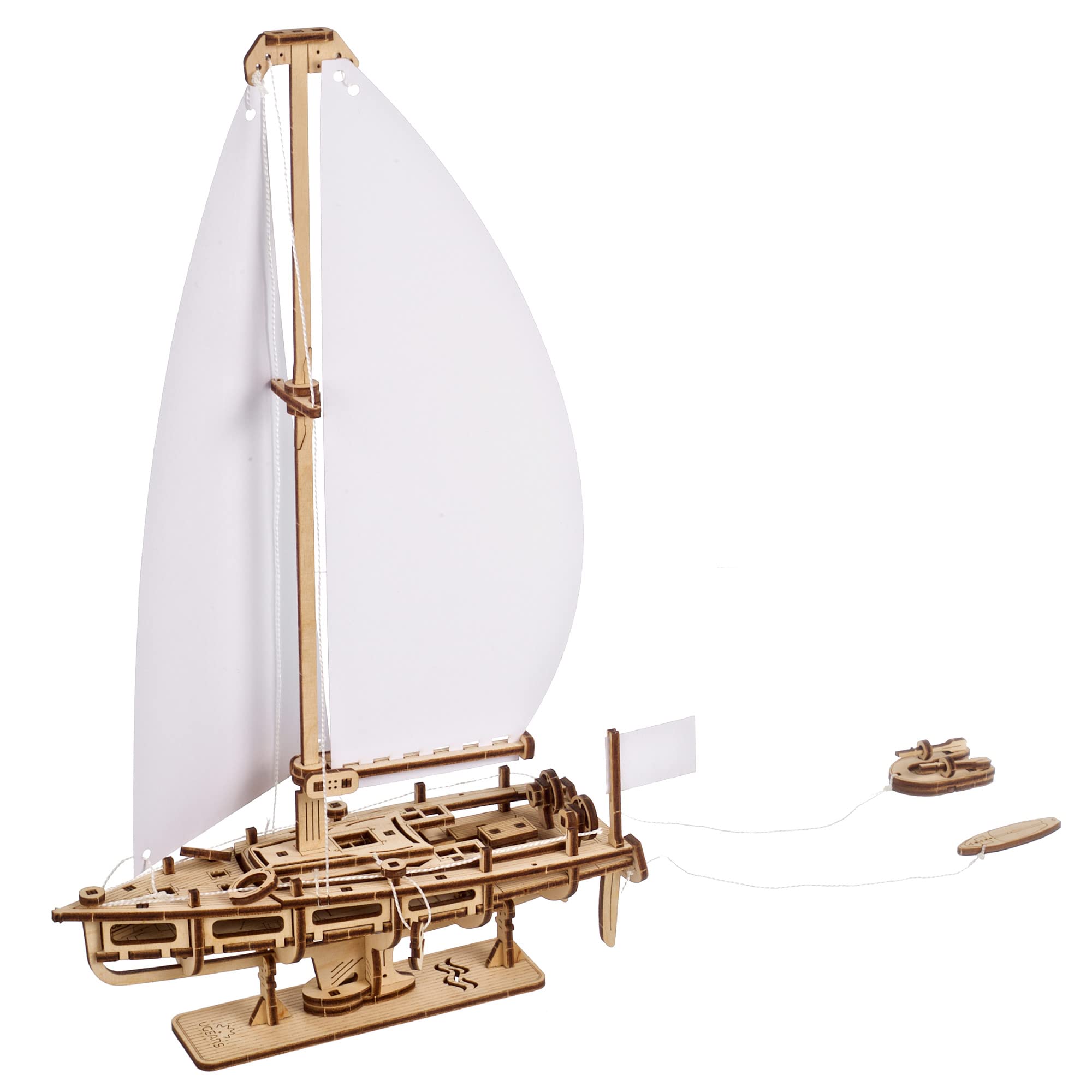 UGEARS Ocean Beaty Yacht 3D Wooden Puzzle - Wooden Mechanical Model Kit to Build - DIY Puzzle Boat Model with Paper Sails - Brain Teaser Building Set for Adults