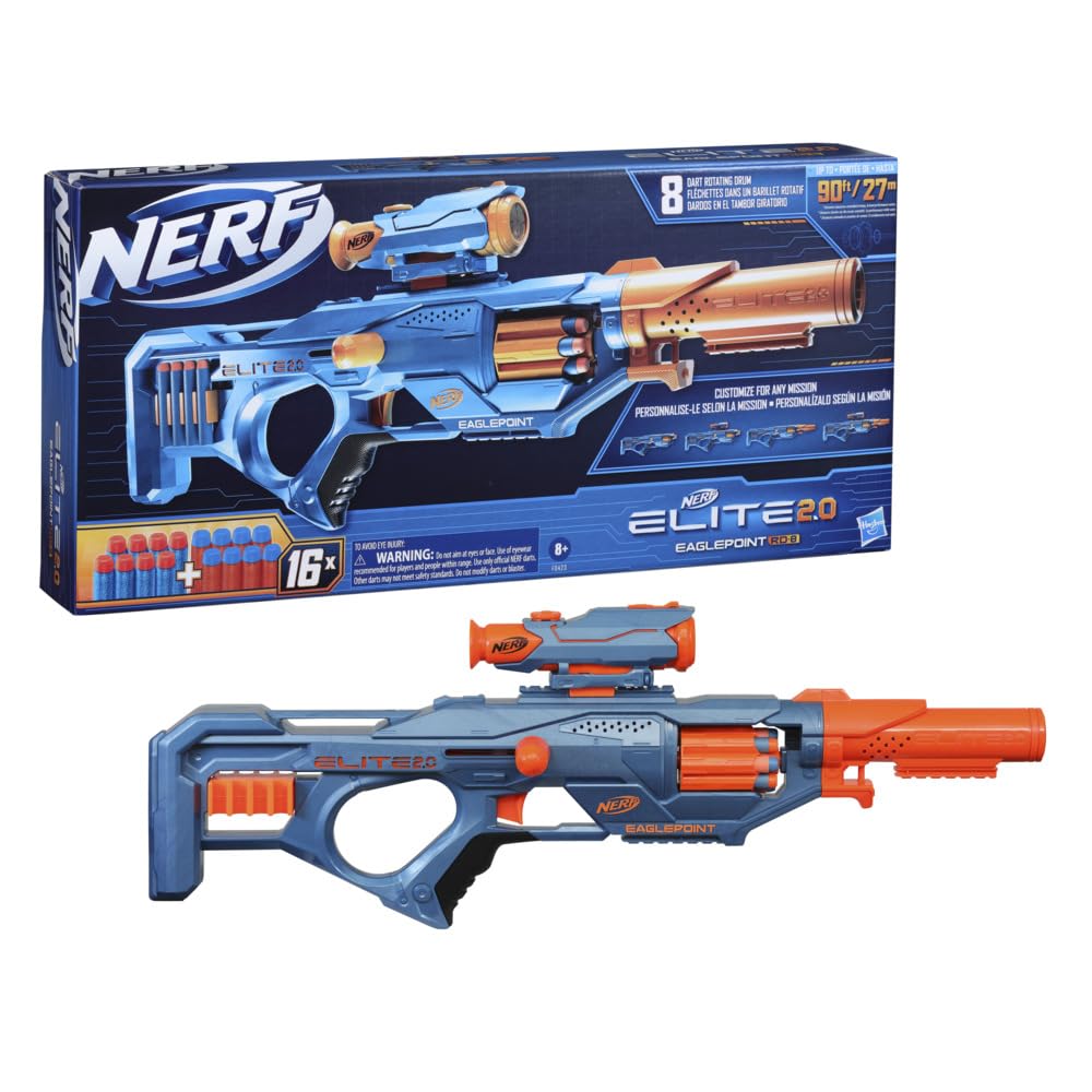 Nerf Elite 2.0 Eaglepoint RD-8 Toy Blaster, 16 Nerf Darts, Fun Toy for Kids Teens and Adults, Outdoor Toy for Boys, Birthday Gift Toy for Kids Ages 8+