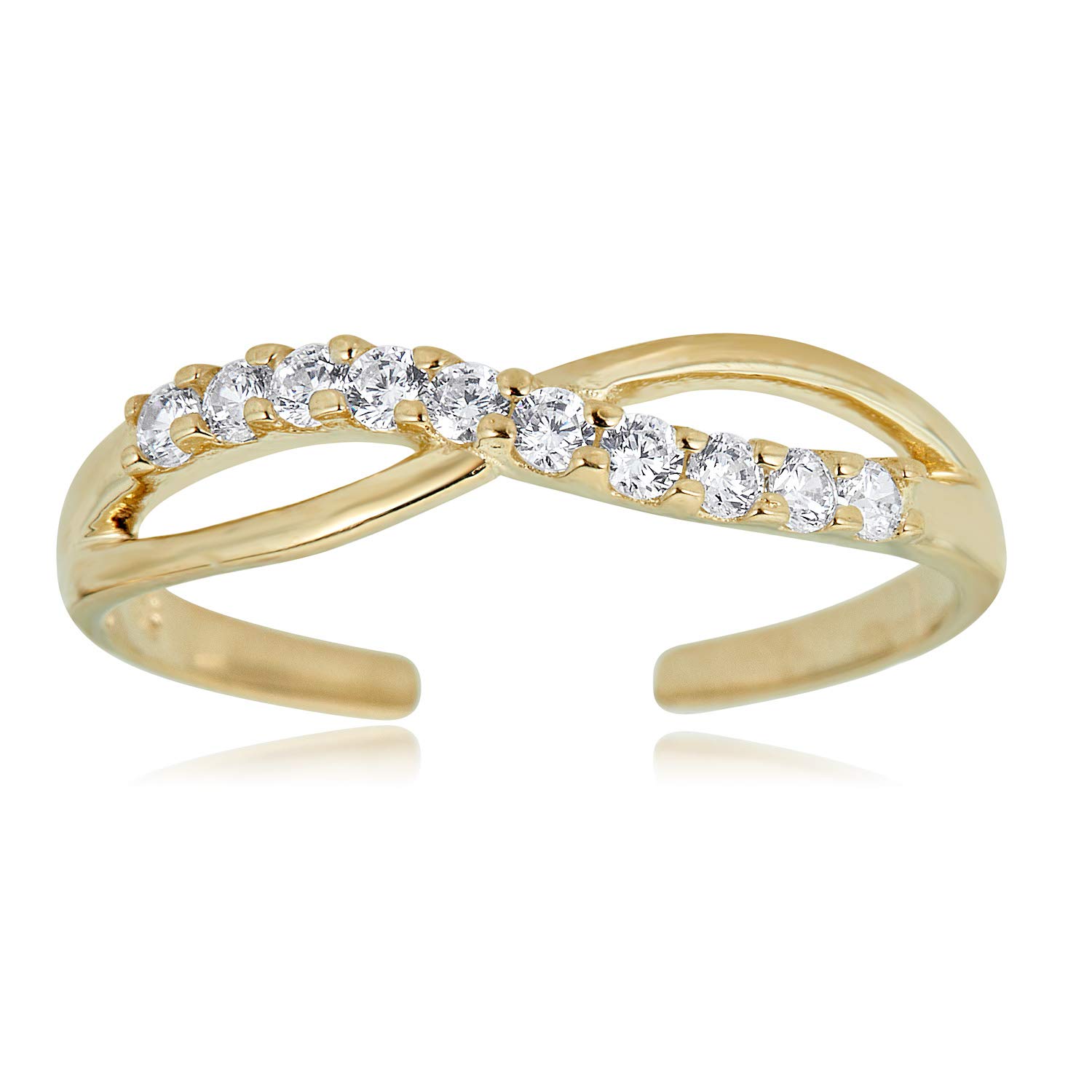 AVORA 10K Yellow Gold Adjustable Sideways Infinity Toe Ring with Simulated Diamond CZ