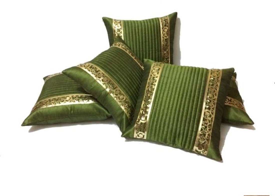 Desi HaultDesi Hault Cushion Covers 16x16 Set of 5 Striped Green Color (40cm x 40cm)