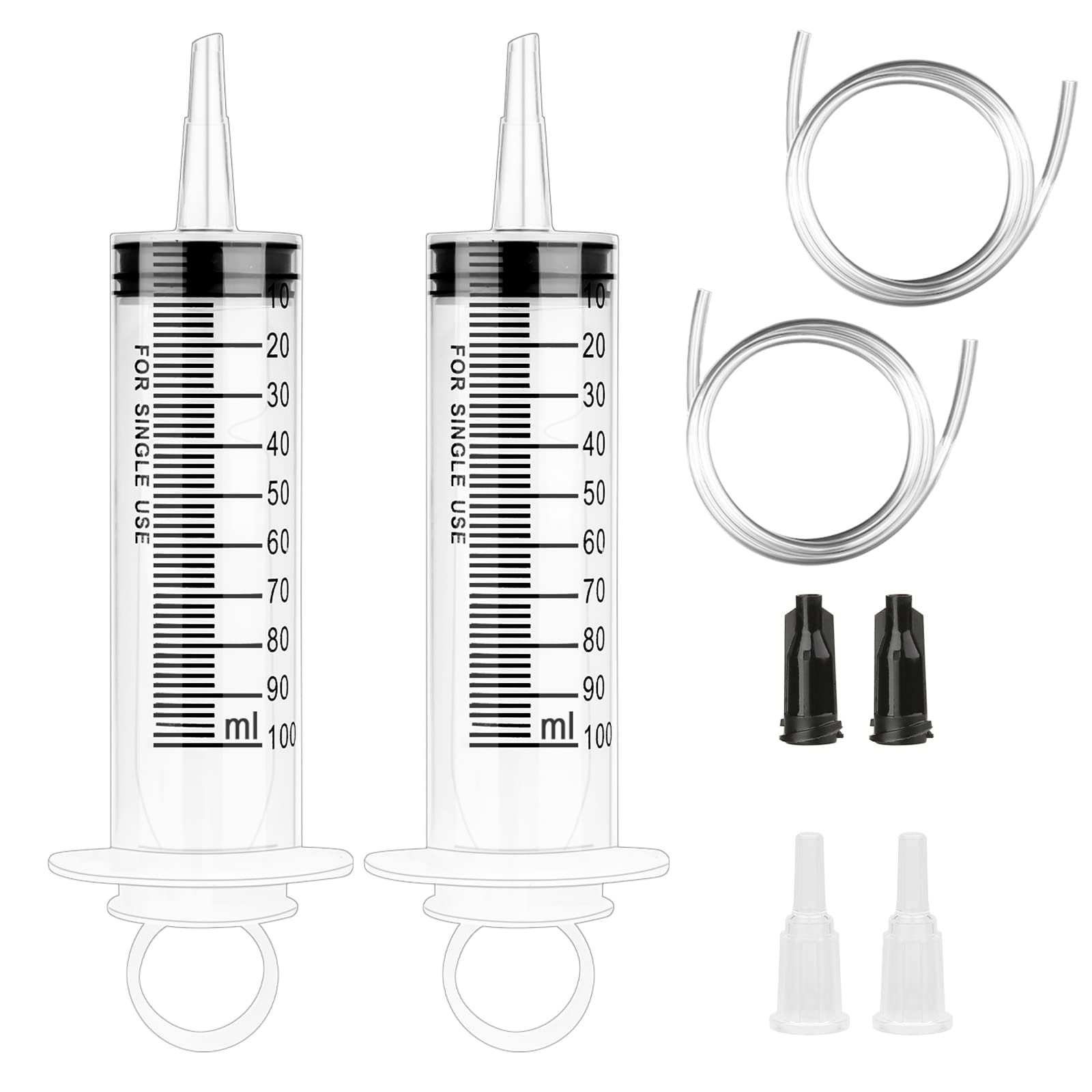 2 Pack 100ML Syringes Plastic Syringe with Tube Large Syringes for Labs Measuring Syringe with Adapter for Oil,Garden,Liquid, Animal Feeding,Glue,Dyes